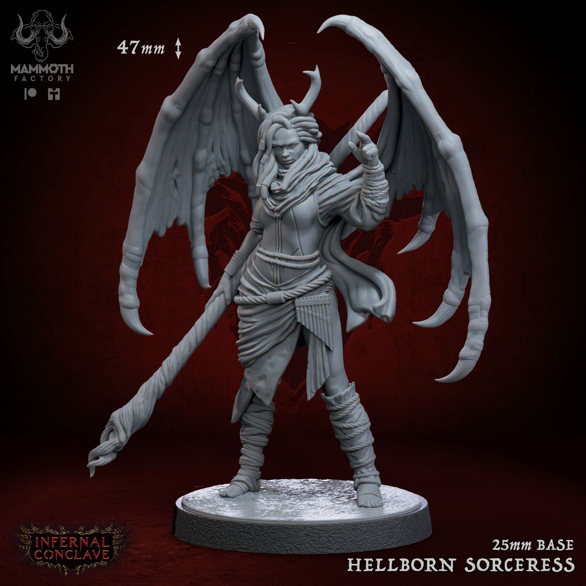 Hellborn Sorceress | Mammoth Factory | Infernal Conclave | RESIN | Fantasy | DnD | RPG | Tabletop | Gaming Miniatures | Character Model