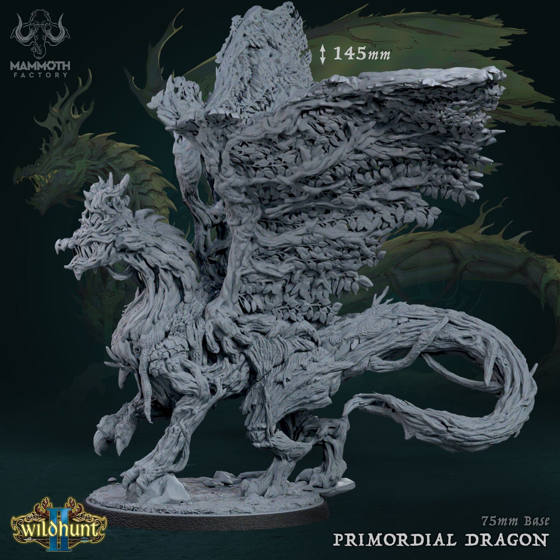 Primordial Dragon | Mammoth Factory | Wild Hunt II | Resin| Fantasy | DnD | RPG | Tabletop | Gaming Miniature | Fey Creature | Dragon | BBEG