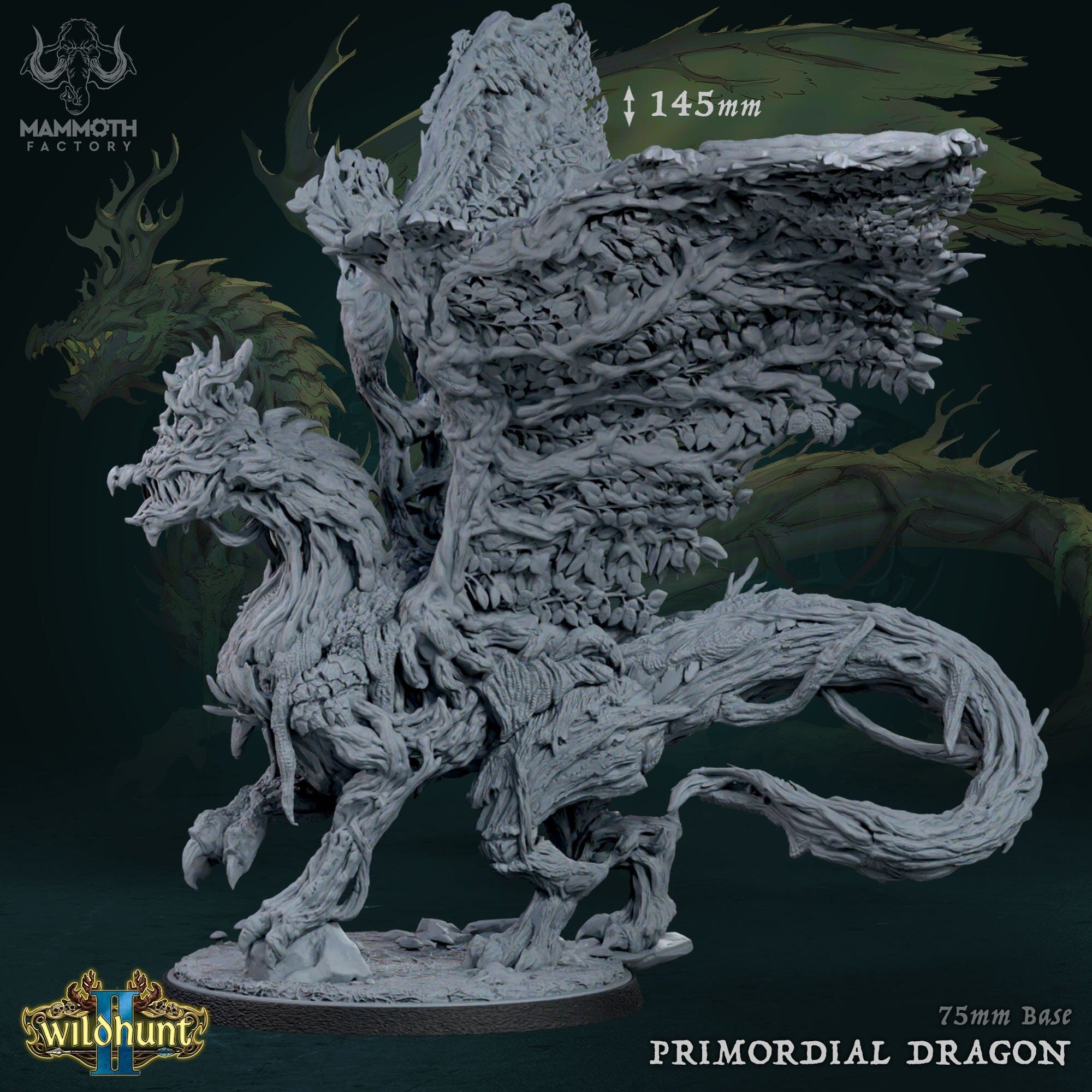 Primordial Dragon | Mammoth Factory | Wild Hunt II | Resin| Fantasy | DnD | RPG | Tabletop | Gaming Miniature | Fey Creature | Dragon | BBEG