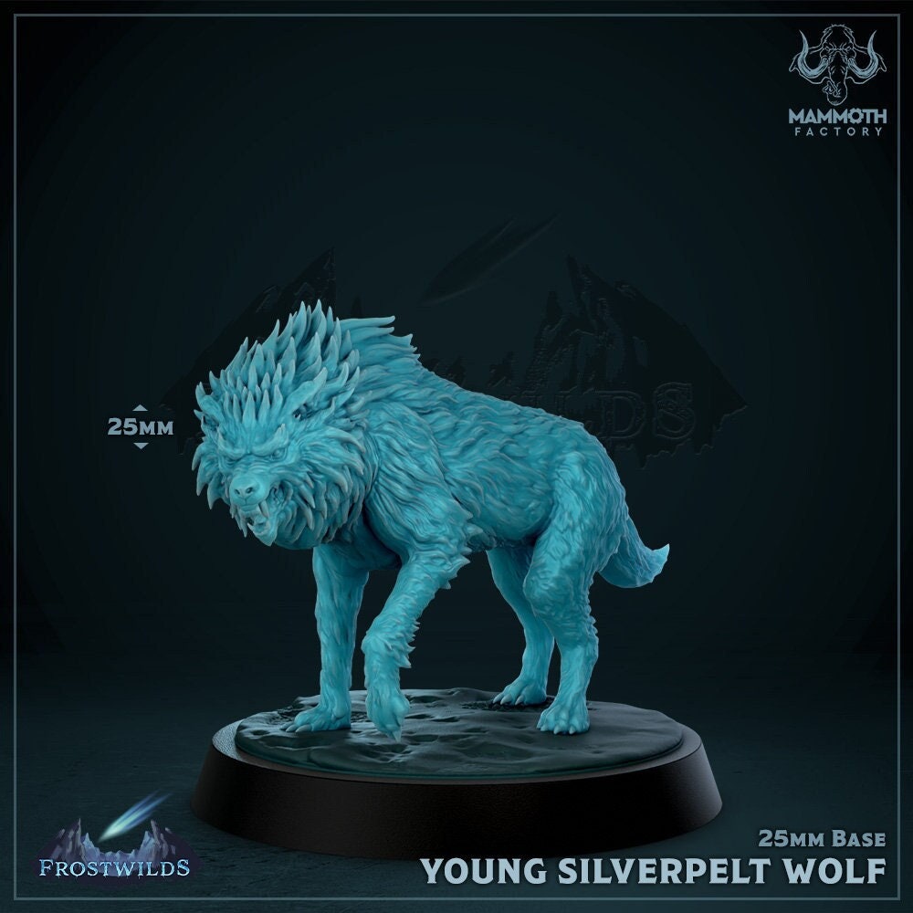 Young Silverpelt Wolf | Mammoth Factory | Frostwilds Pt 1 | RESIN | Fantasy | DnD | RPG | Tabletop | Gaming Miniatures | Beast