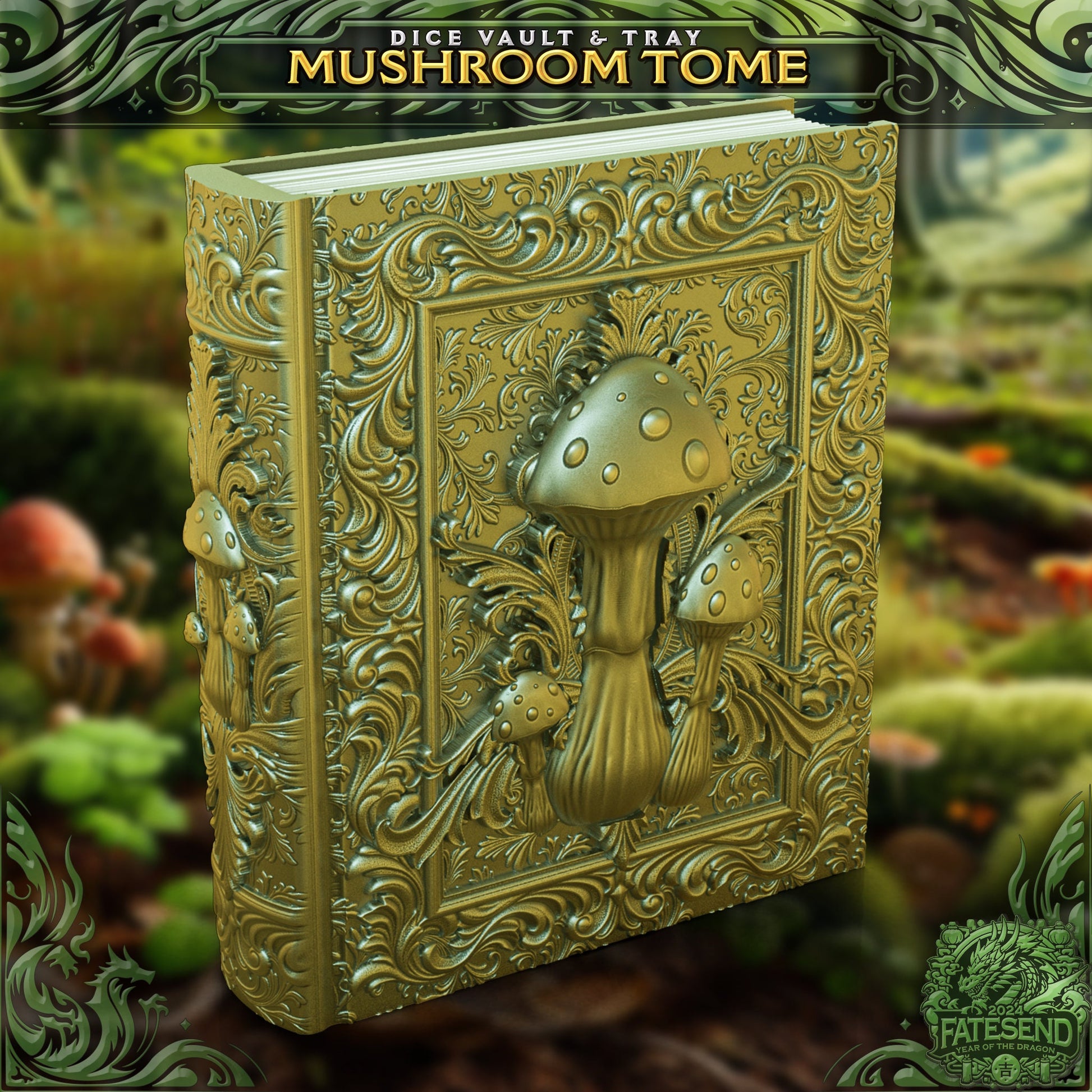 Mushroom Tome - Perfect for cards, dice, and minis | Fates End | Fantasy | DnD | RPG | Roleplay Gaming | MTG Magic Card Box | Jewelry Box