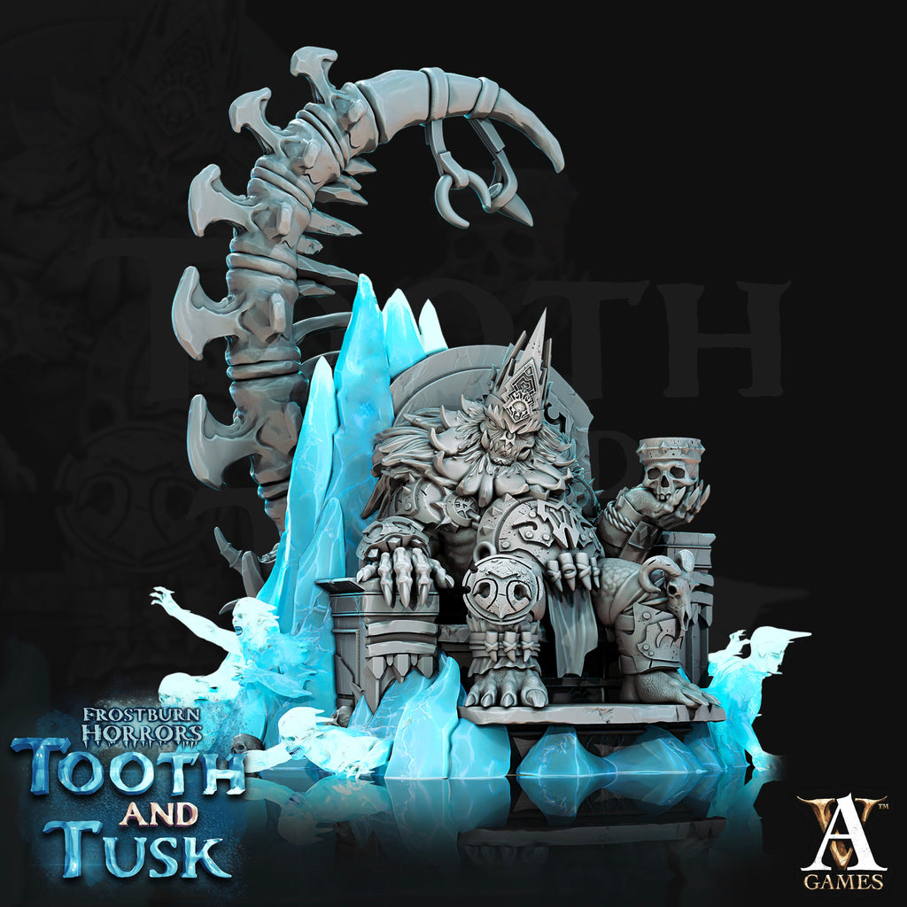 Sligo - Ice Troll King | Archvillain Games | Frostburn Horrors Tooth and Tusk | Fantasy | DnD | RPG | Tabletop | Miniatures | King on Throne
