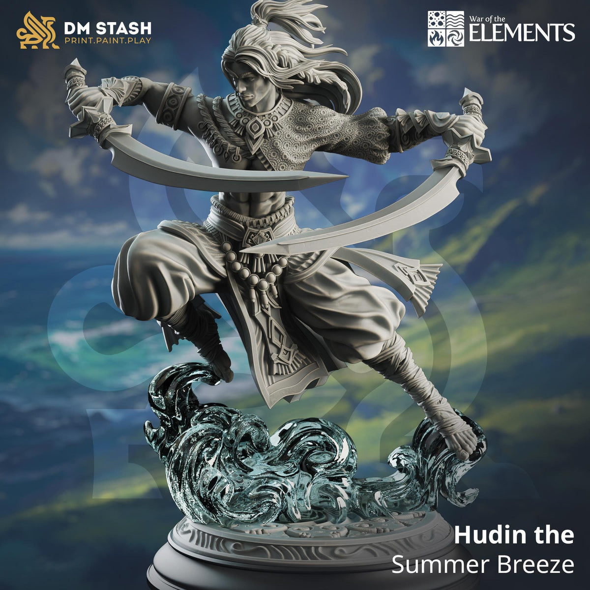 Hudin the Summer Breeze | DM Stash | War of the Elements | Fantasy | DnD | RPG| Tabletop | Miniature | Character Model | Fighter