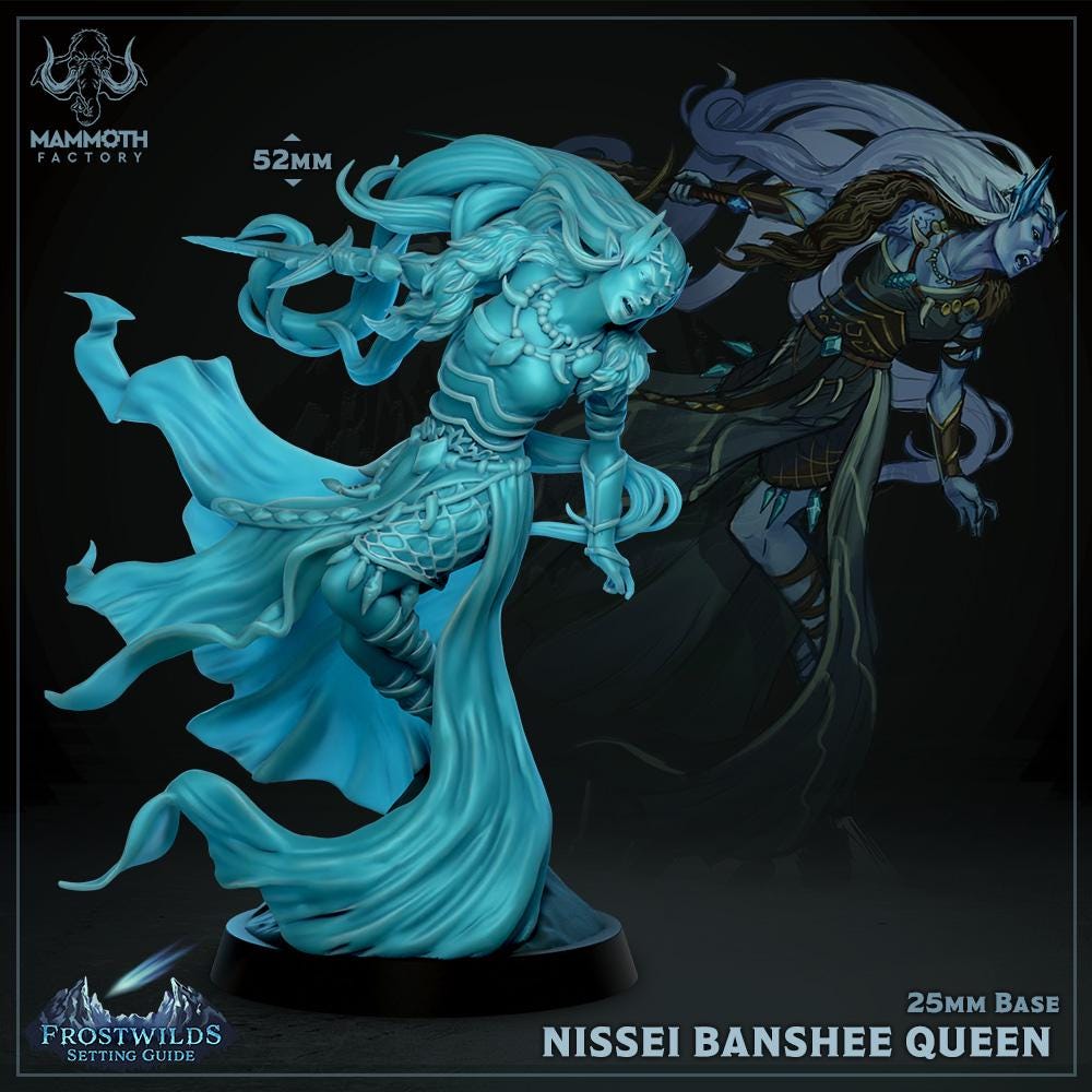 Nissei Banshee Queen | Mammoth Factory | Frostwilds Setting | Fantasy | DnD | RPG | Tabletop | Gaming | Miniatures | Character Model