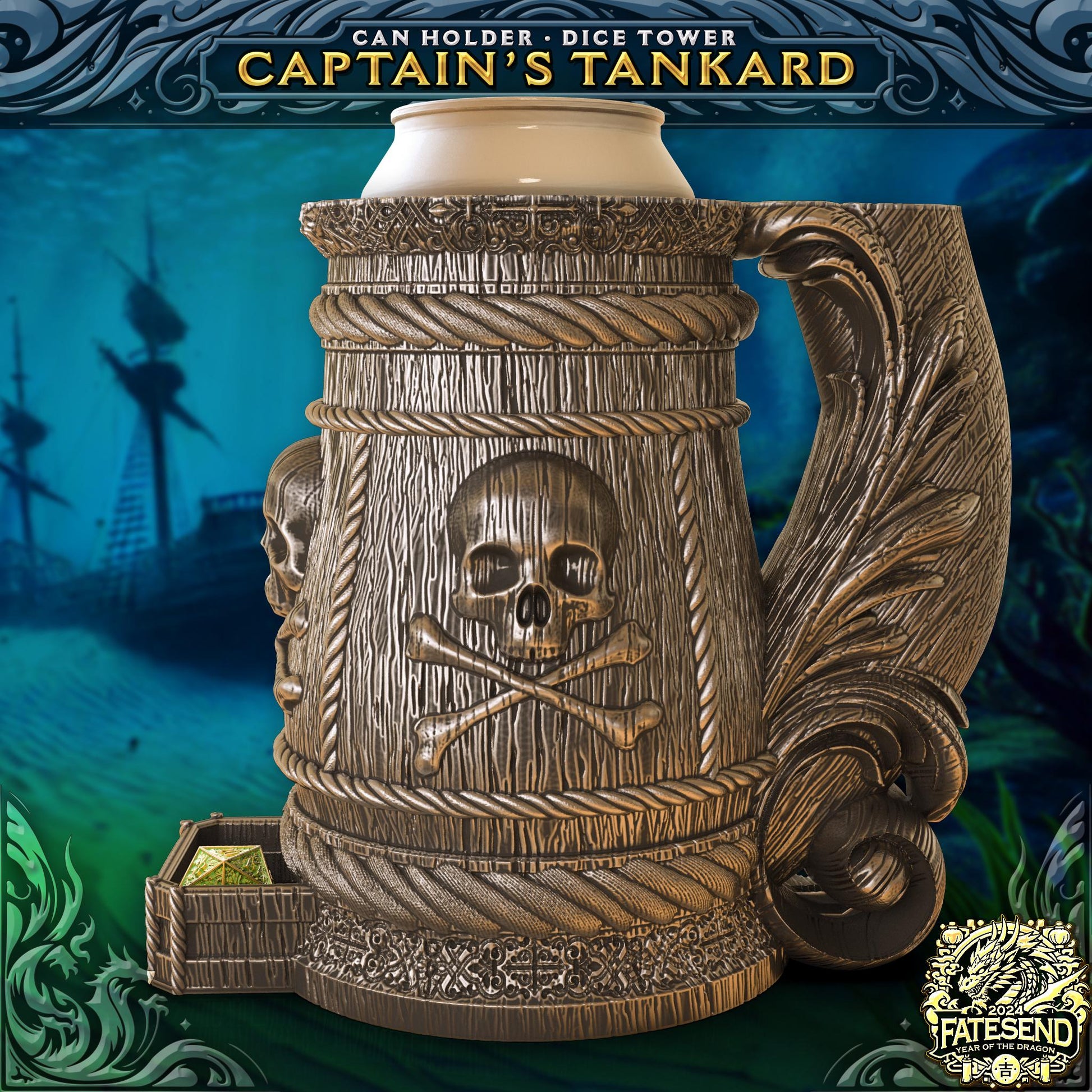 Pirate Tankard - Can Holder Dice Tower & Dice Storage | Fates End | Roleplay Games | Gamer Gift | Captain Tankard