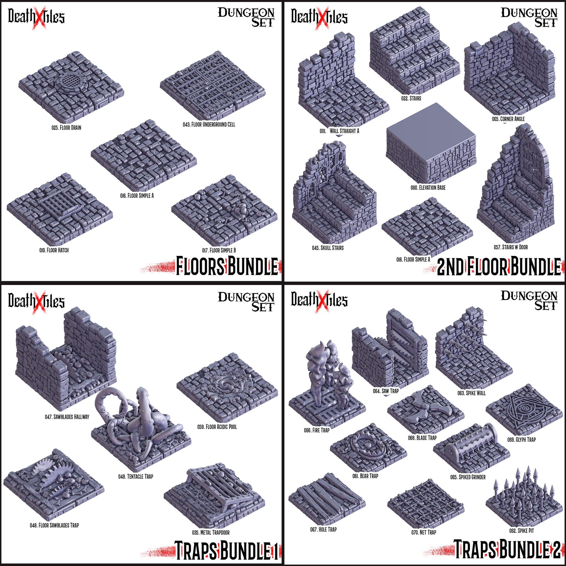 Dungeon Set | Cast n Play | Modular Dungeon | Filament | Fantasy | DnD | RPG | Tabletop | Miniatures | Death x Tiles | Terrain