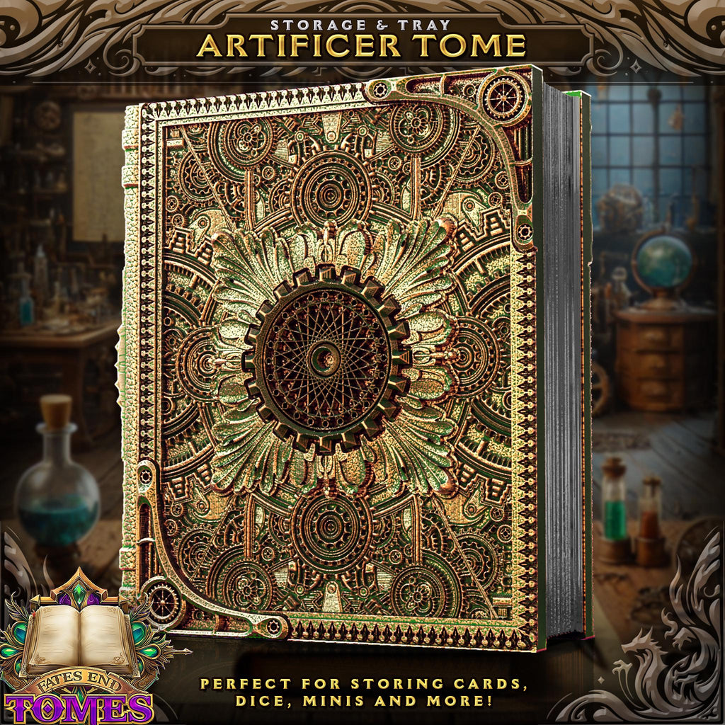 Artificer Tome - Perfect for cards, dice, and minis | Fates End | Fantasy | DnD | RPG | Roleplay Gaming | MTG Magic Card Box | Gamer Gift