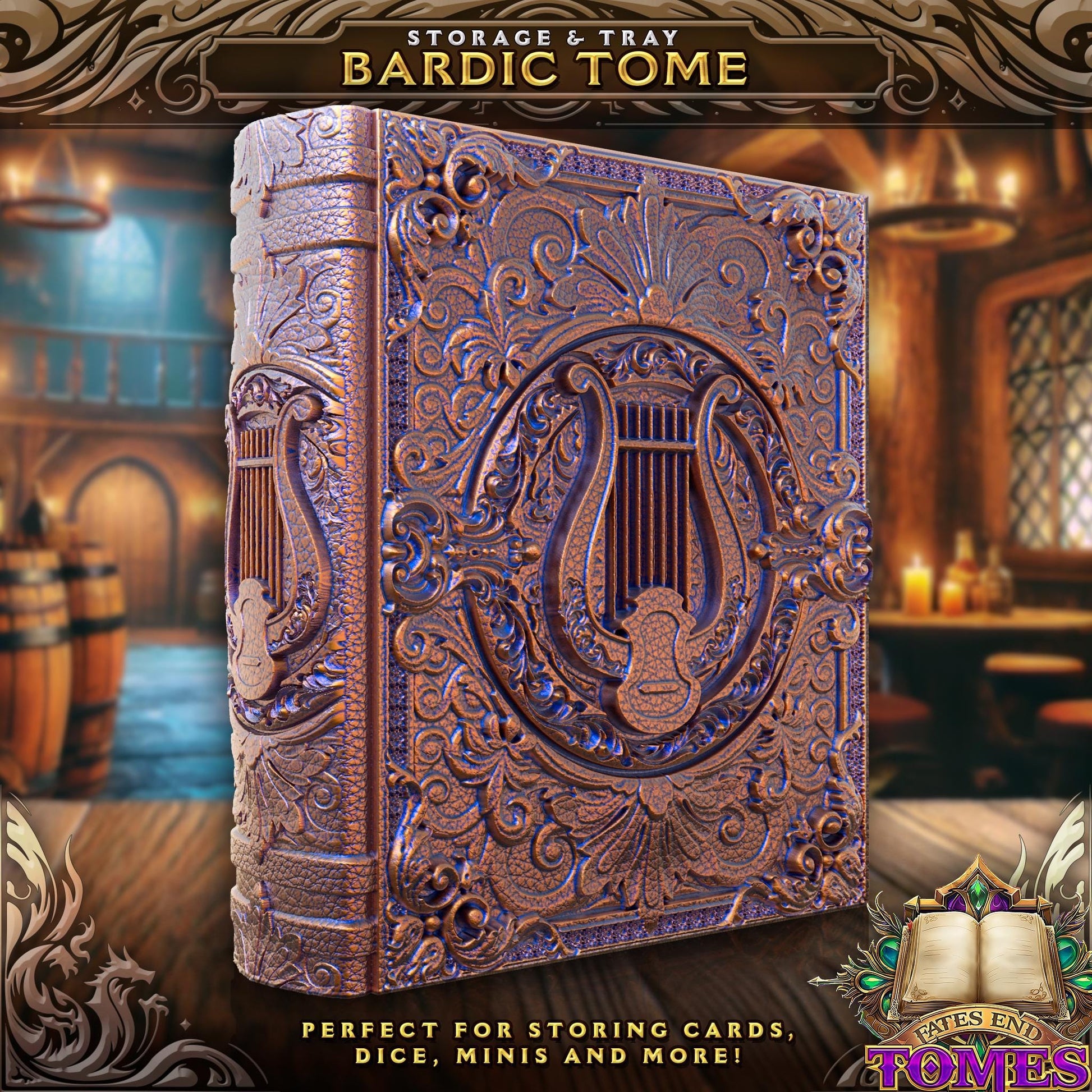 Bard Tome - Perfect for cards, dice, and minis | Fates End | Fantasy | DnD | RPG | Roleplay Gaming | MTG Magic Card Box | Gamer Gift