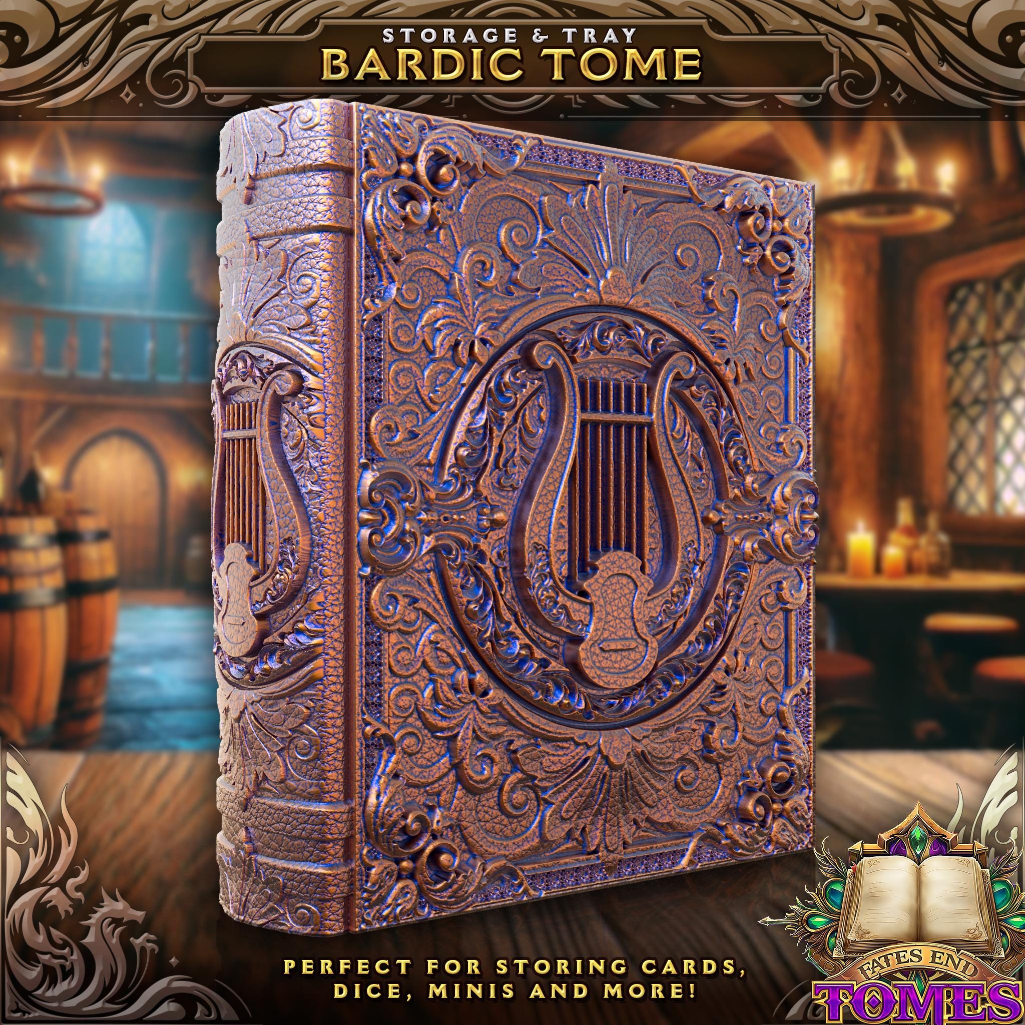 Bard Tome - Perfect for cards, dice, and minis | Fates End | Fantasy | DnD | RPG | Roleplay Gaming | MTG Magic Card Box | Gamer Gift