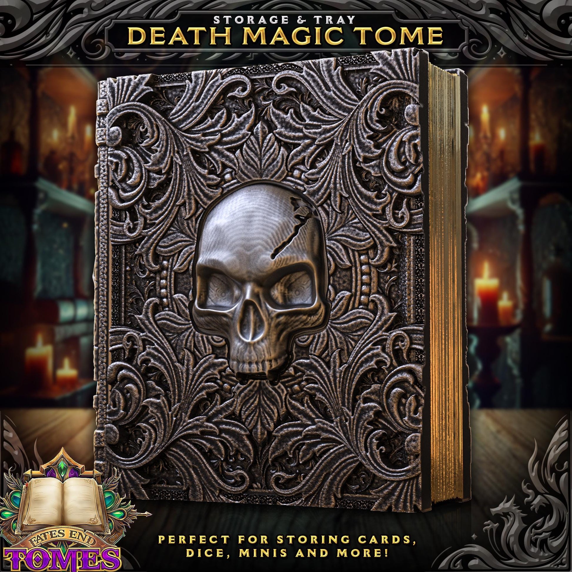 Death Magic Tome - Perfect for cards, dice, and minis | Fates End | Fantasy | DnD | RPG | Roleplay Gaming | MTG Magic Card Box | Gamer Gift