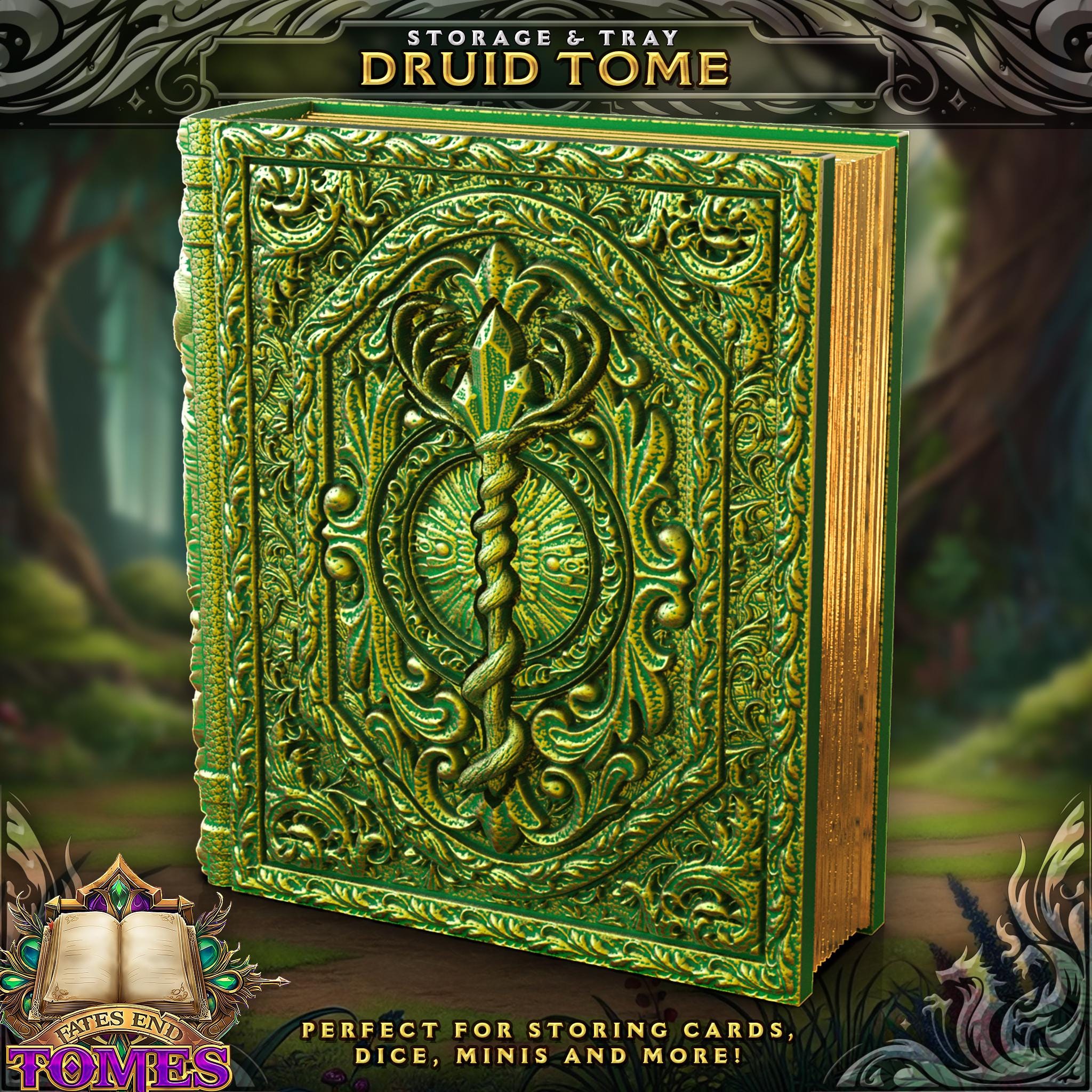 Druid Tome - Perfect for cards, dice, and minis | Fates End | Fantasy | DnD | RPG | Roleplay Gaming | MTG Magic Card Box | Gamer Gift