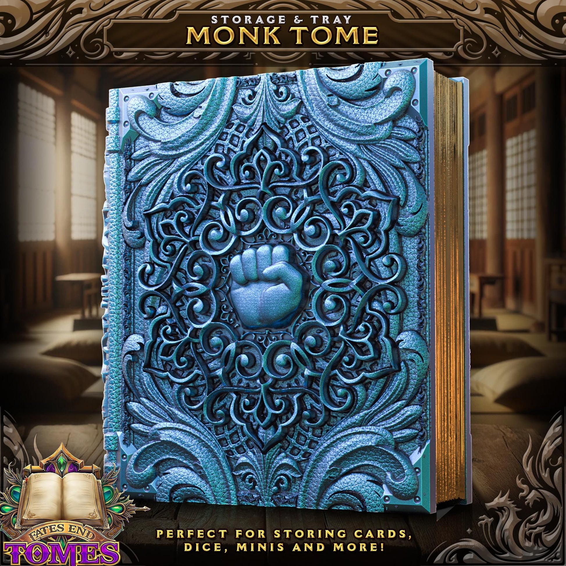 Monk Tome - Perfect for cards, dice, and minis | Fates End | Fantasy | DnD | RPG | Roleplay Gaming | MTG Magic Card Box | Gamer Gift