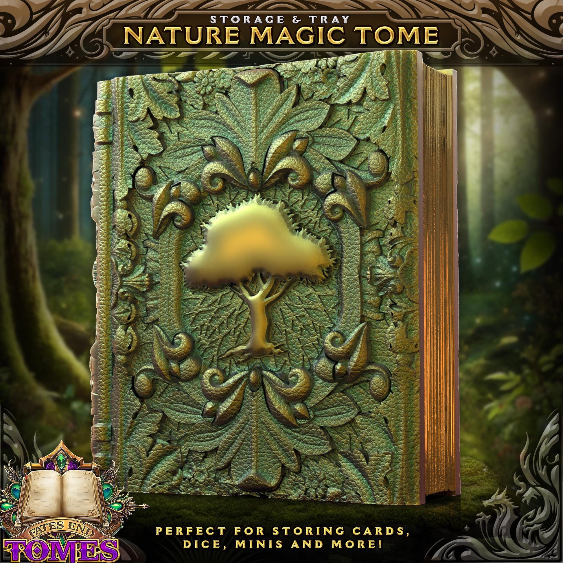 Nature Magic Tome - Perfect for cards, dice, and minis | Fates End | Fantasy | DnD | RPG | Roleplay Gaming | MTG Magic Card Box | Gamer Gift