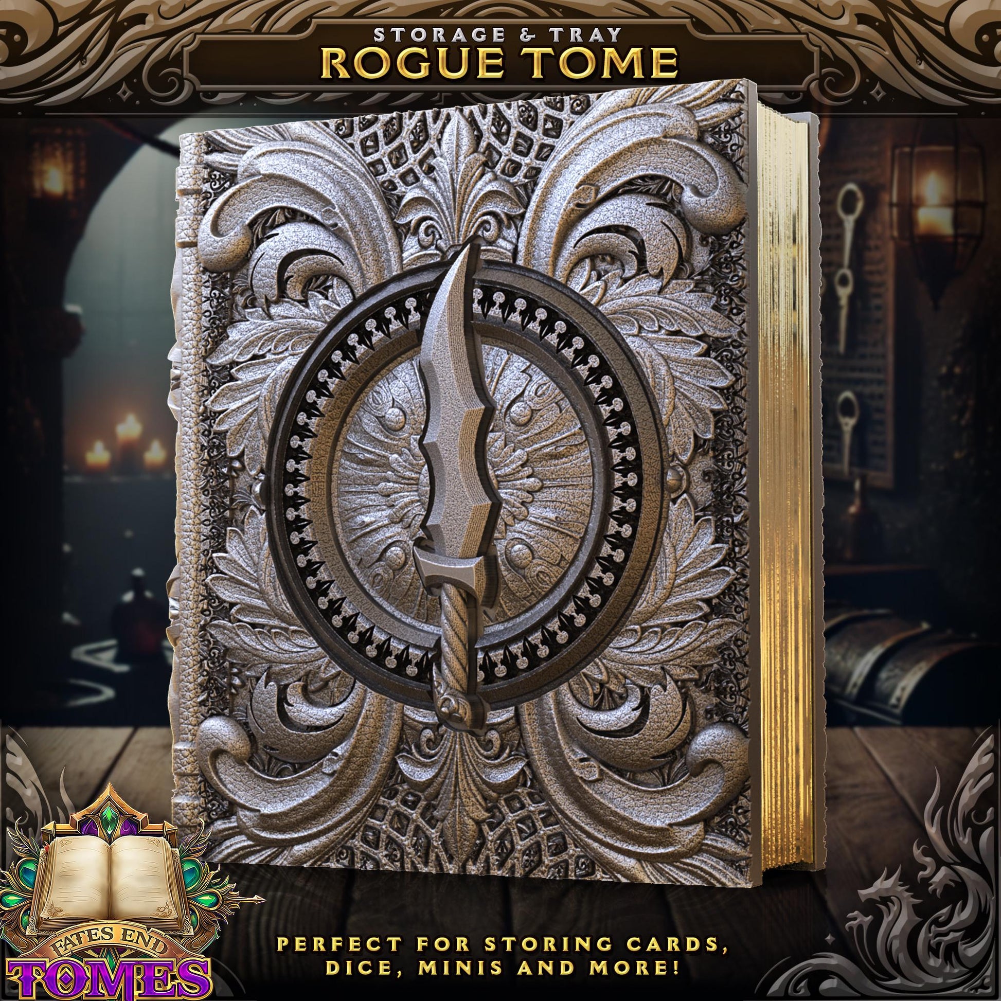 Rogue Tome - Perfect for cards, dice, and minis | Fates End | Fantasy | DnD | RPG | Roleplay Gaming | MTG Magic Card Box | Gamer Gift