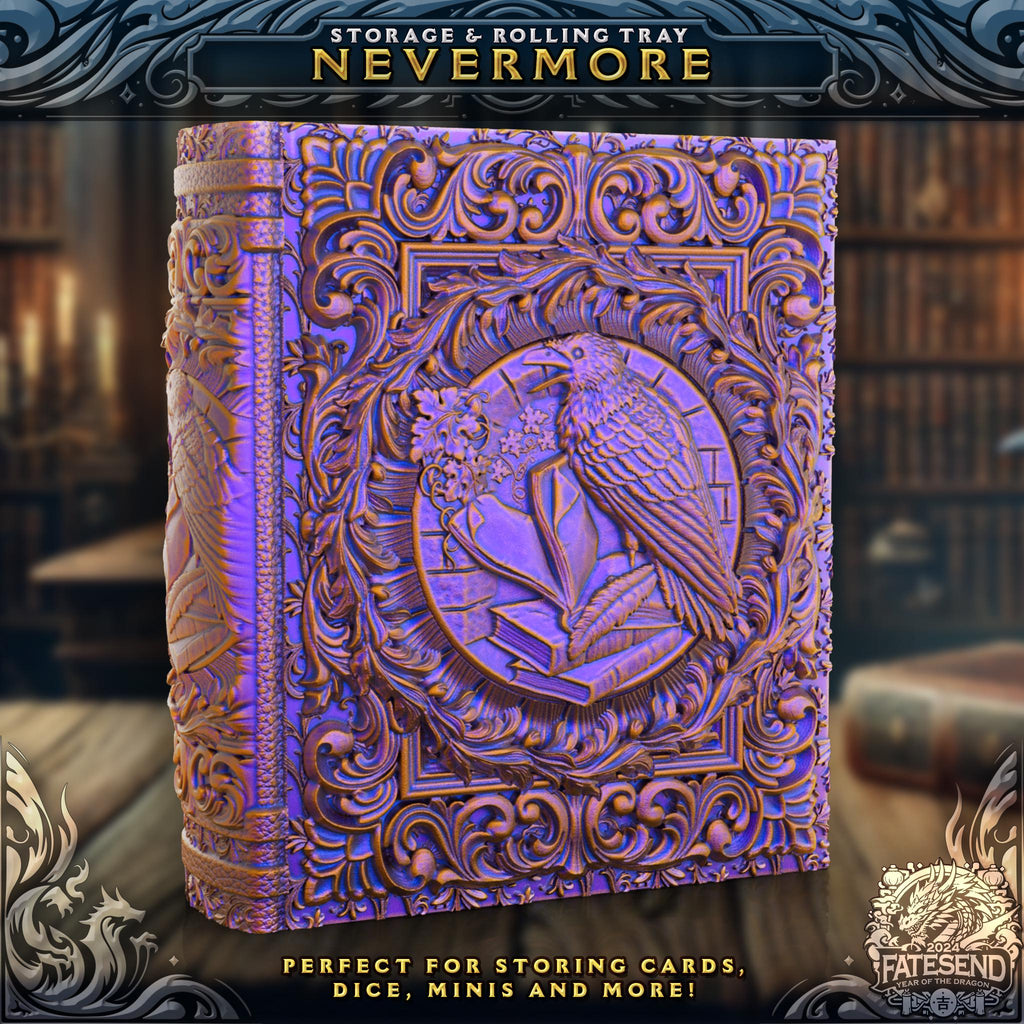 Nevermore Ravens Tome - Perfect for cards, dice, minis | Fates End | Fantasy | DnD | RPG | Roleplay Gaming | MTG Magic Card Box | Gamer Gift