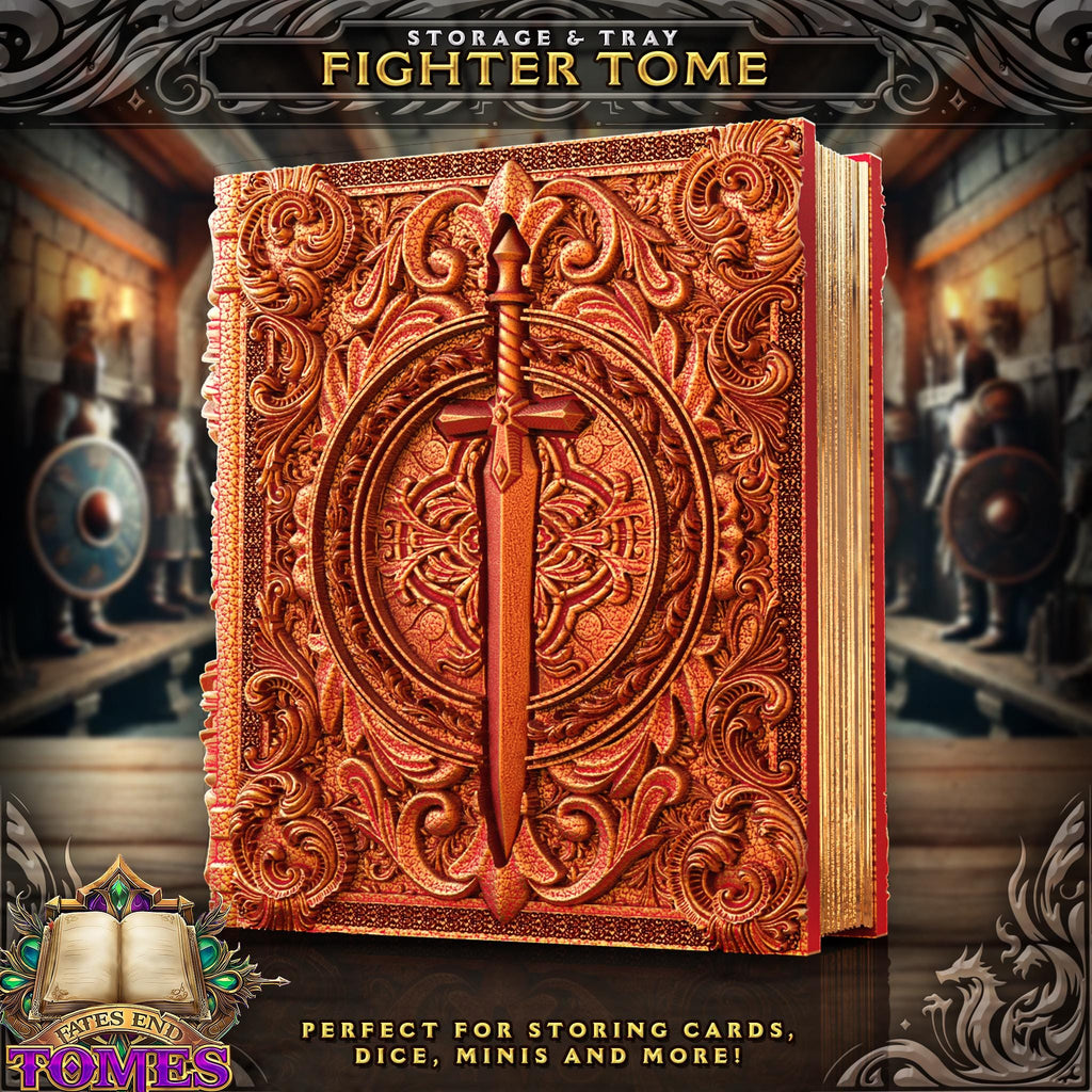 Fighter Tome - Perfect for cards, dice, and minis | Fates End | Fantasy | DnD | RPG | Roleplay Gaming | MTG Magic Card Box | Gamer Gift