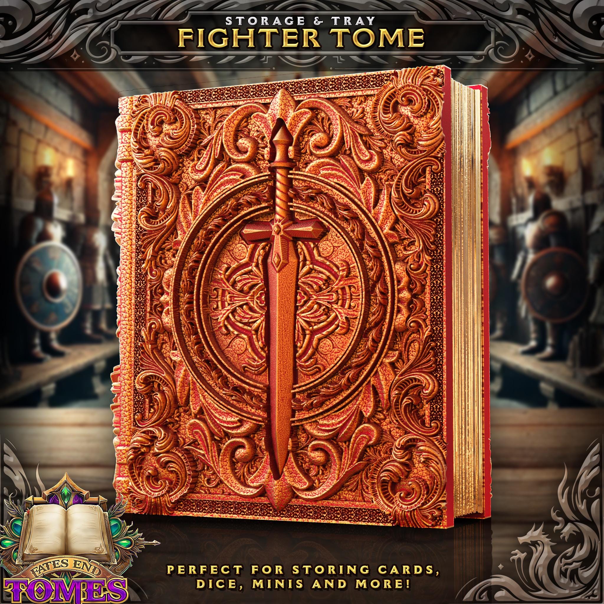 Fighter Tome - Perfect for cards, dice, and minis | Fates End | Fantasy | DnD | RPG | Roleplay Gaming | MTG Magic Card Box | Gamer Gift