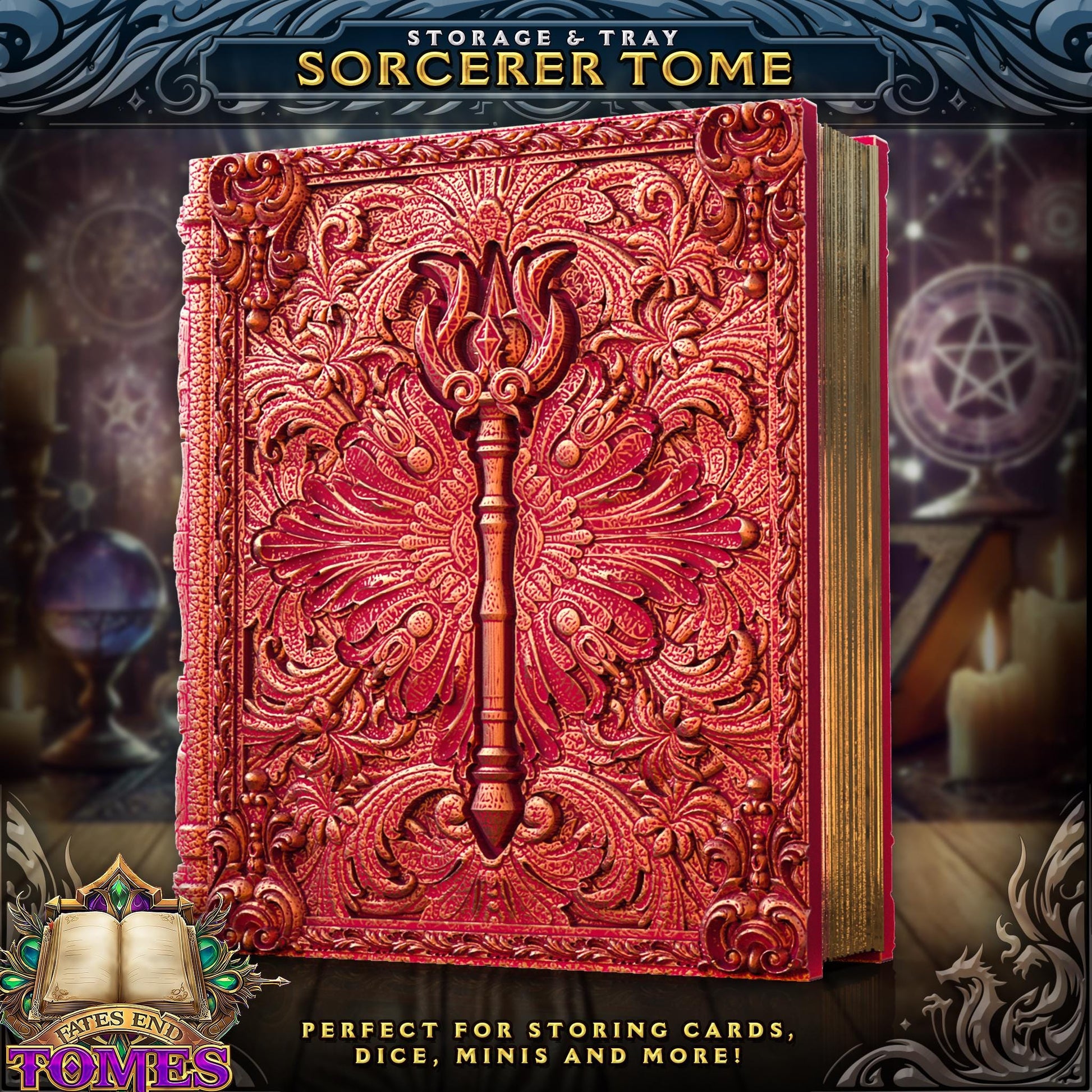 Sorcerer Tome - Perfect for cards, dice, and minis | Fates End | Fantasy | DnD | RPG | Roleplay Gaming | MTG Magic Card Box | Gamer Gift