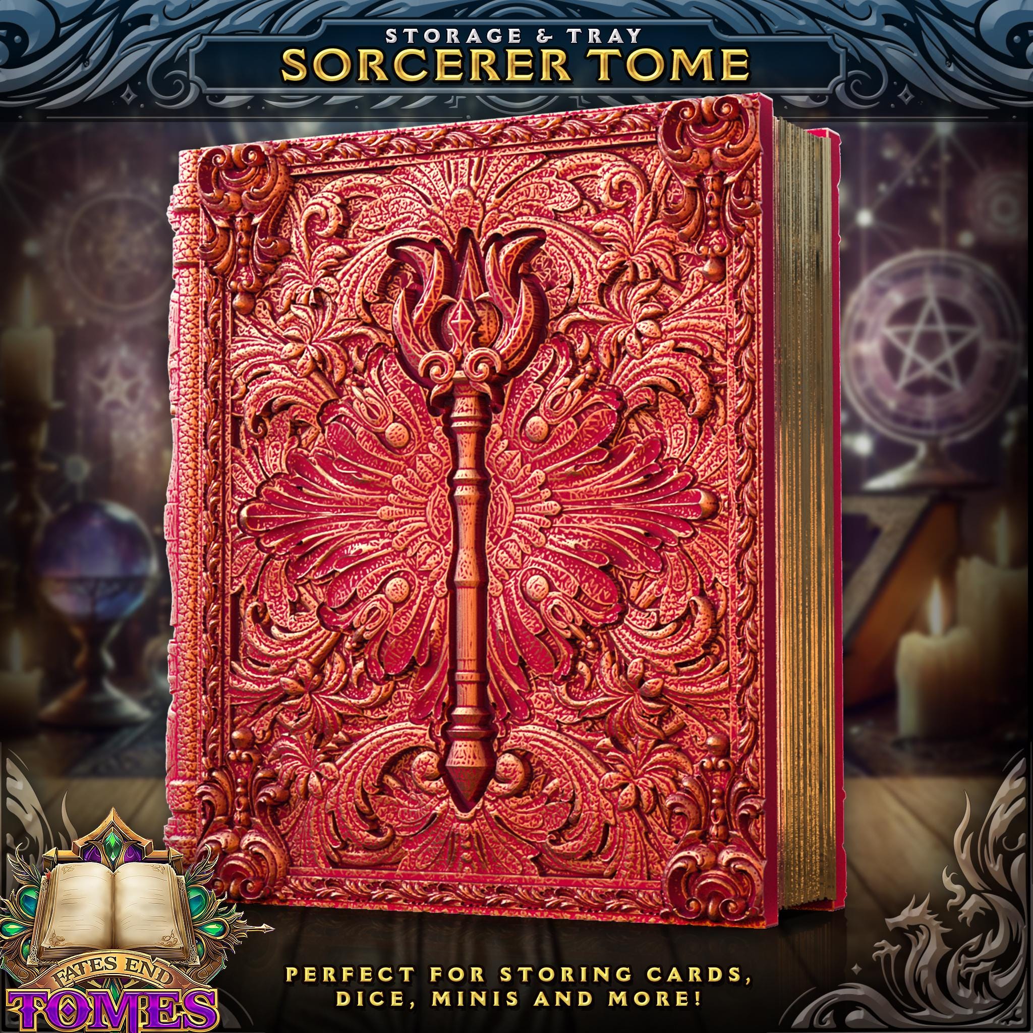 Sorcerer Tome - Perfect for cards, dice, and minis | Fates End | Fantasy | DnD | RPG | Roleplay Gaming | MTG Magic Card Box | Gamer Gift