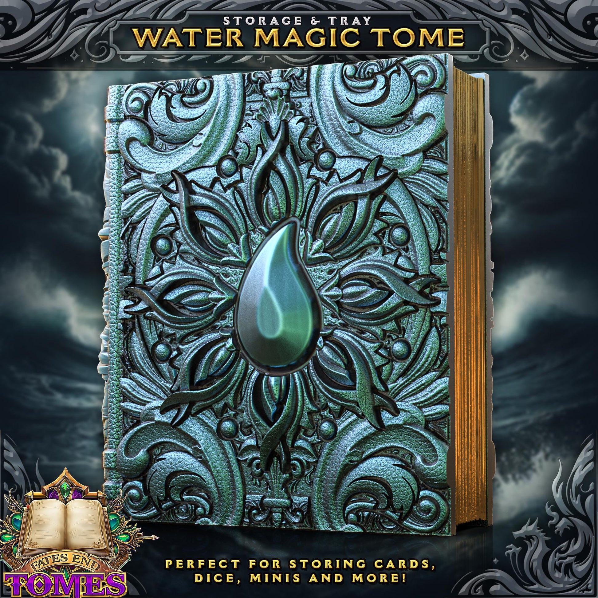 Water Magic Tome - Perfect for cards, dice, and minis | Fates End | Fantasy | DnD | RPG | Roleplay Gaming | MTG Magic Card Box | Gamer Gift
