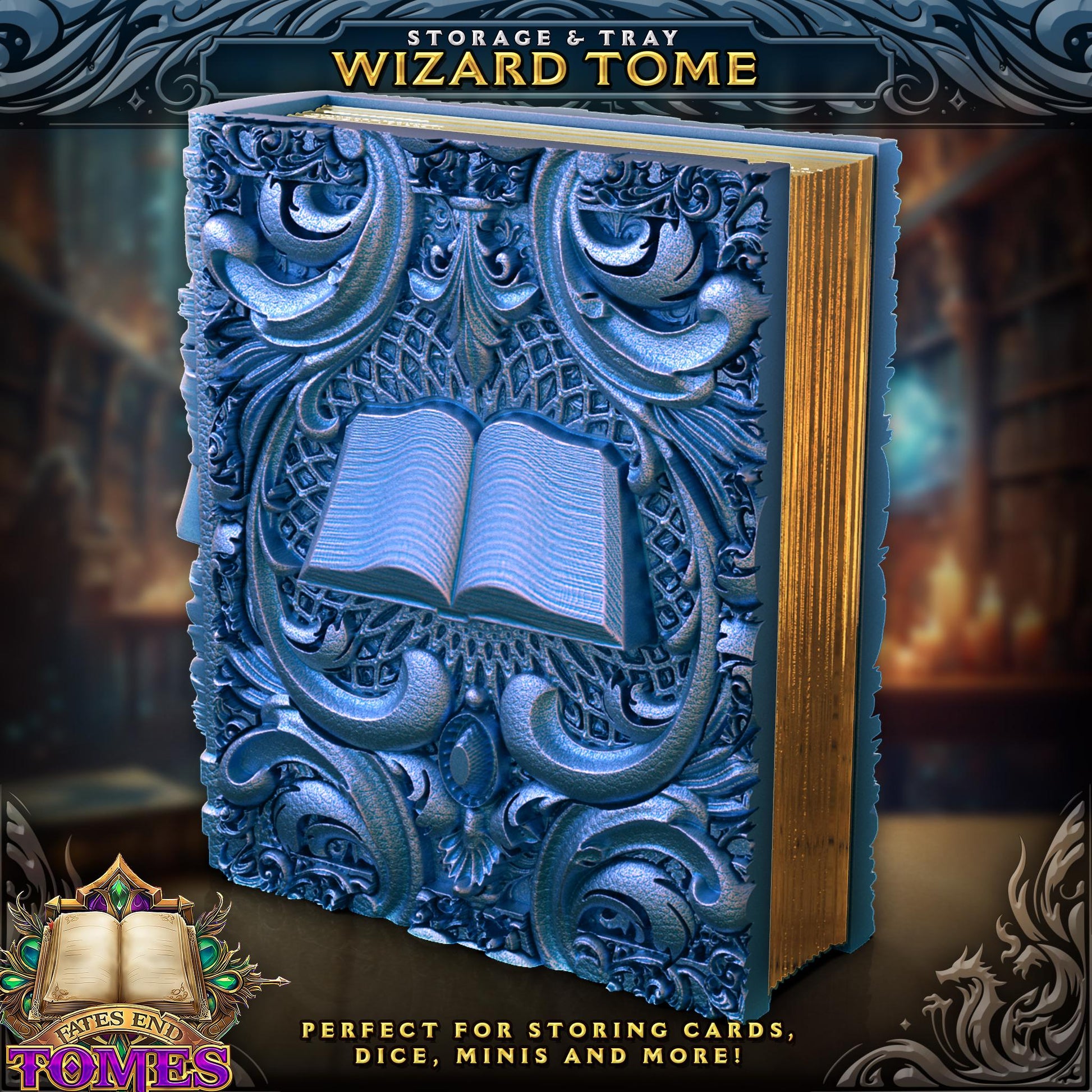 Wizard Tome - Perfect for cards, dice, and minis | Fates End | Fantasy | DnD | RPG | Roleplay Gaming | MTG Magic Card Box | Gamer Gift