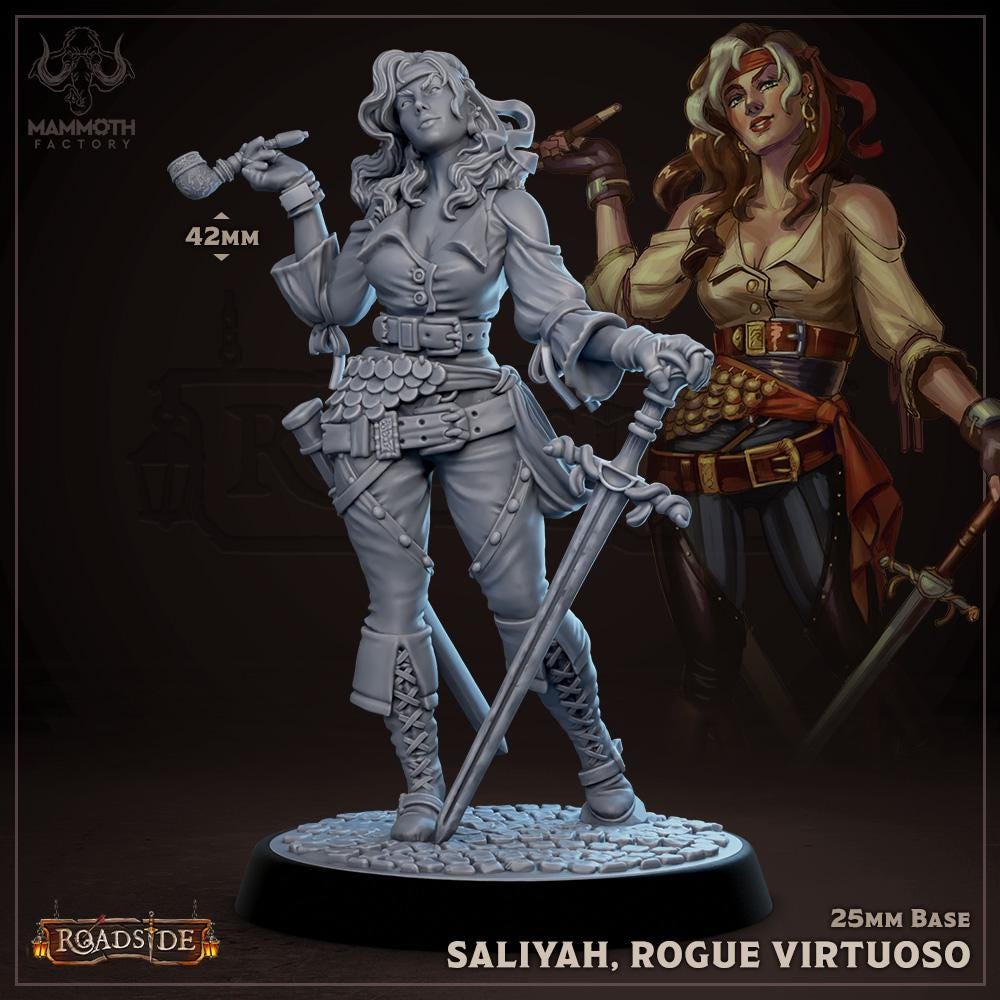 Saliyah Rogue Virtuoso | Mammoth Factory | Roadside | RESIN | Fantasy | DnD | RPG | Tabletop | Gaming Miniatures | Character Model | Rogue