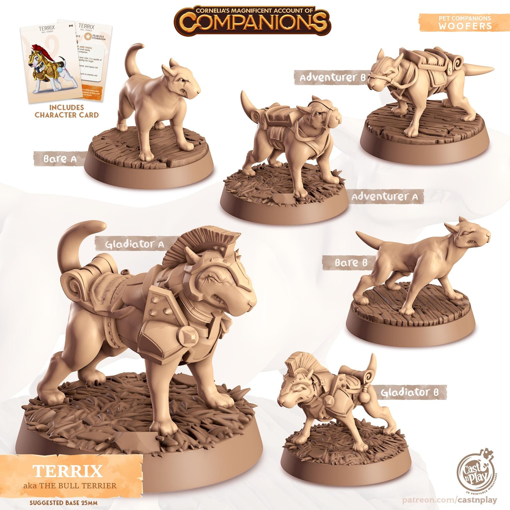 Bull Terrier Companion | Cast n Play | Companions | NPCs | RESIN | Fantasy | Horror | RPG | Gaming | Miniature | Character Pet Companion