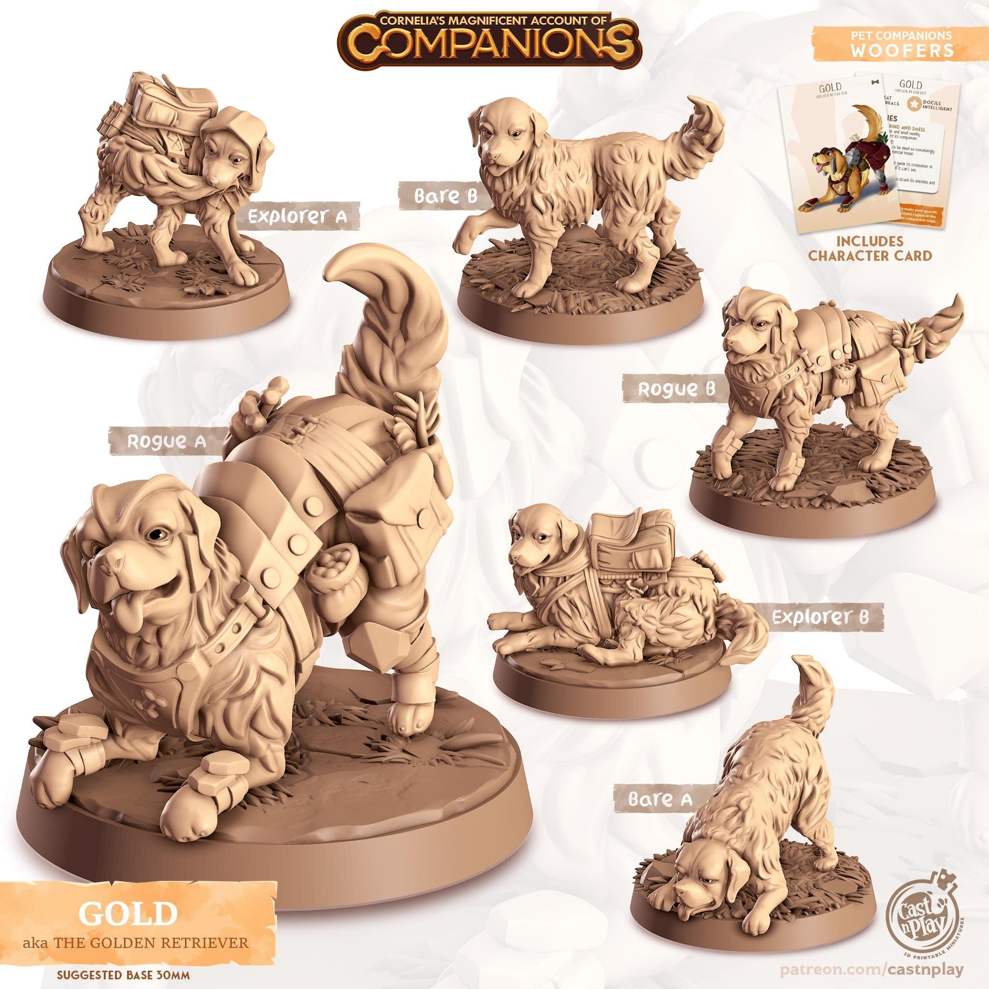 Golden Retriever Companion | Cast n Play | Companions | NPCs | RESIN | Fantasy | Horror | RPG | Gaming | Miniature | Character Pet Companion