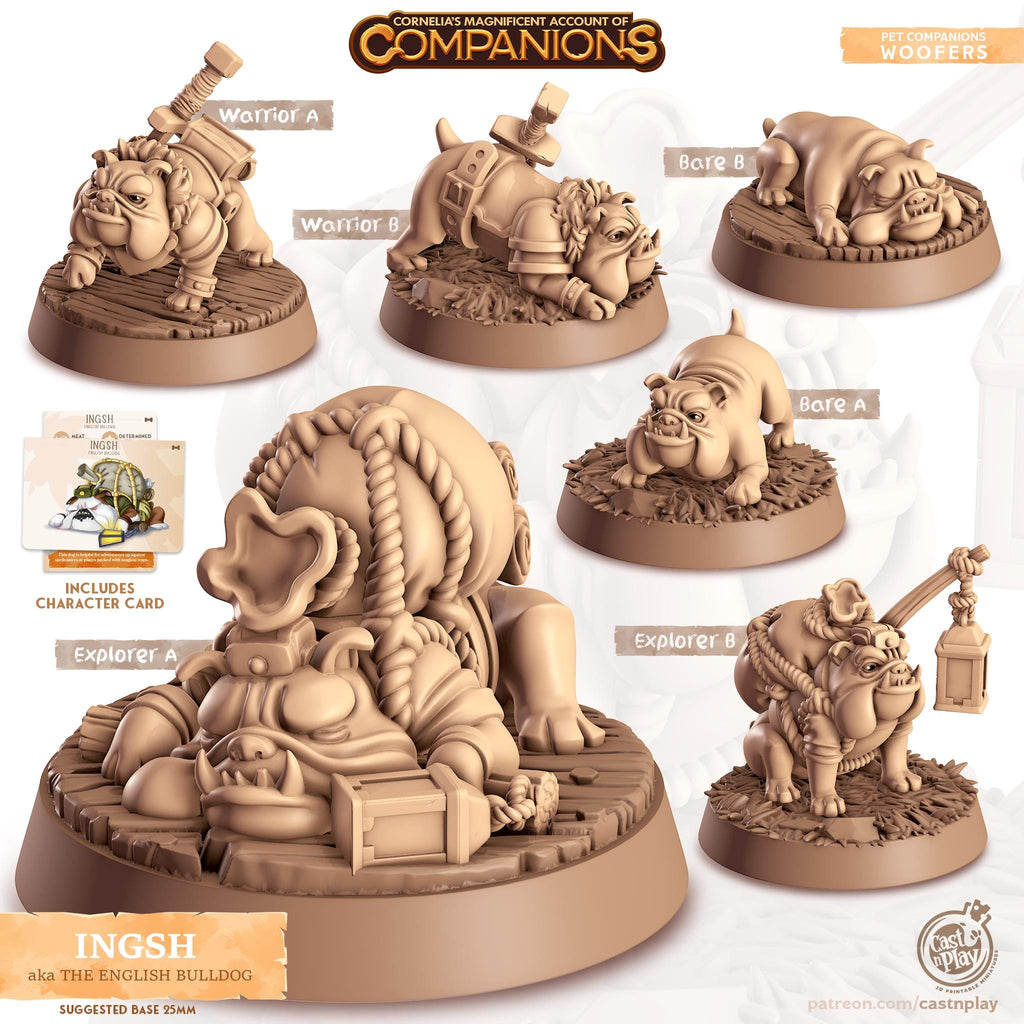 English Bulldog Companion | Cast n Play | Companions | NPCs | RESIN | Fantasy | Horror | RPG | Gaming | Miniature | Character Pet Companion
