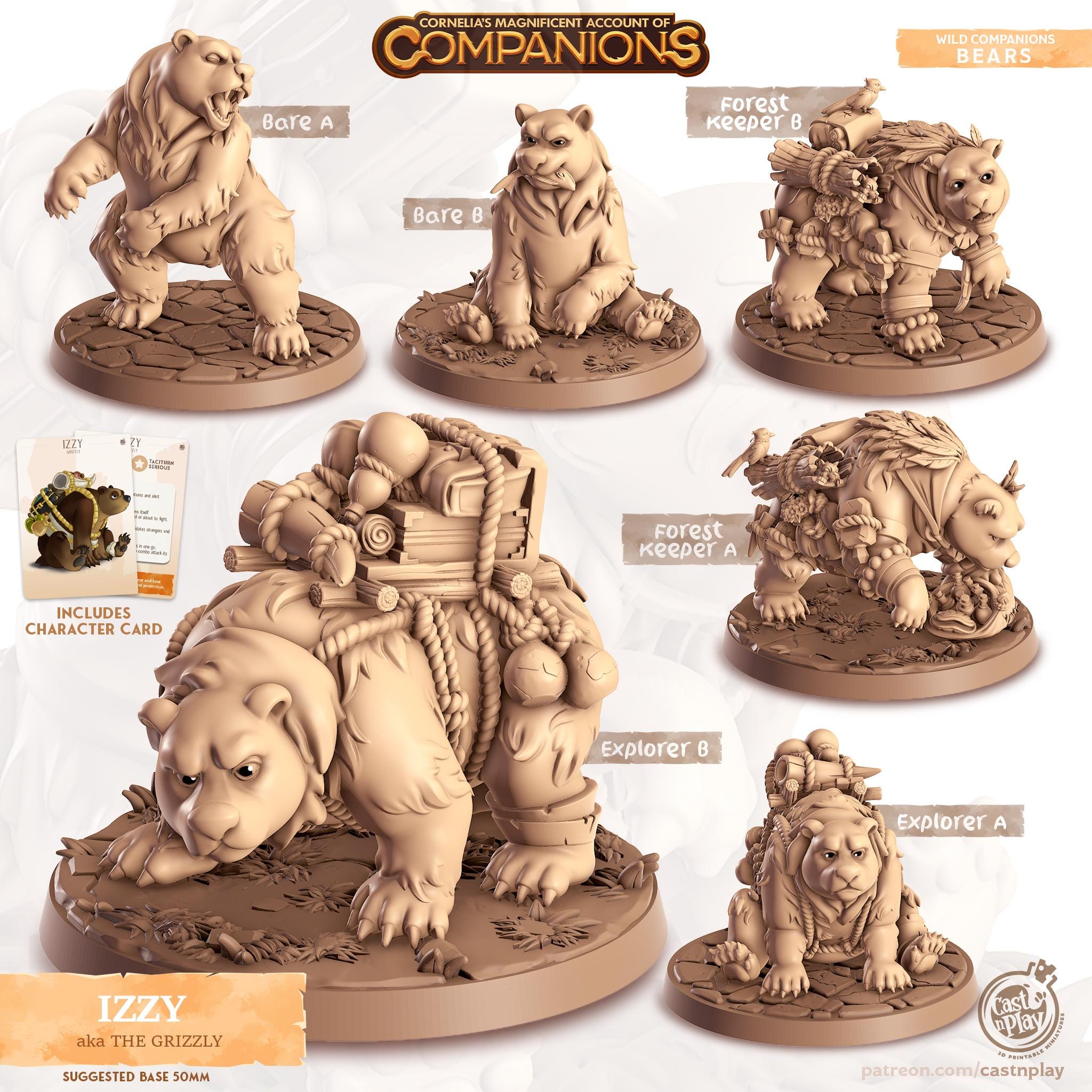 The Grizzly Companion | Cast n Play | Companions | NPCs | RESIN | Fantasy | Horror | RPG | Gaming | Miniature | Character Pet Companion
