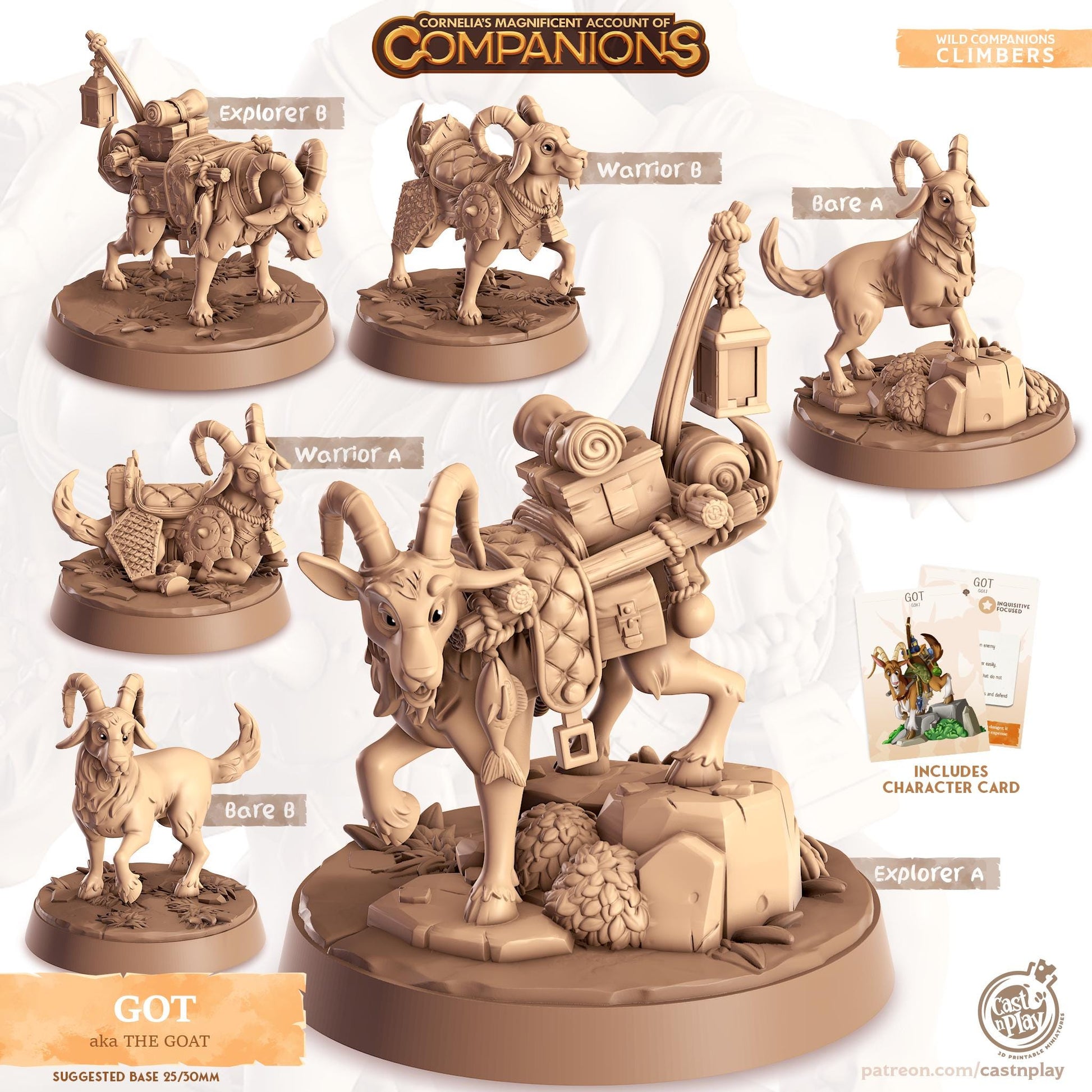 The Goat Companion | Cast n Play | Companions | NPCs | RESIN | Fantasy | Horror | RPG | Gaming | Miniature | Character Pet Companion