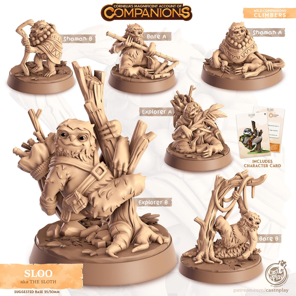 The Sloth Companion | Cast n Play | Companions | NPCs | RESIN | Fantasy | Horror | RPG | Gaming | Miniature | Character Pet Companion