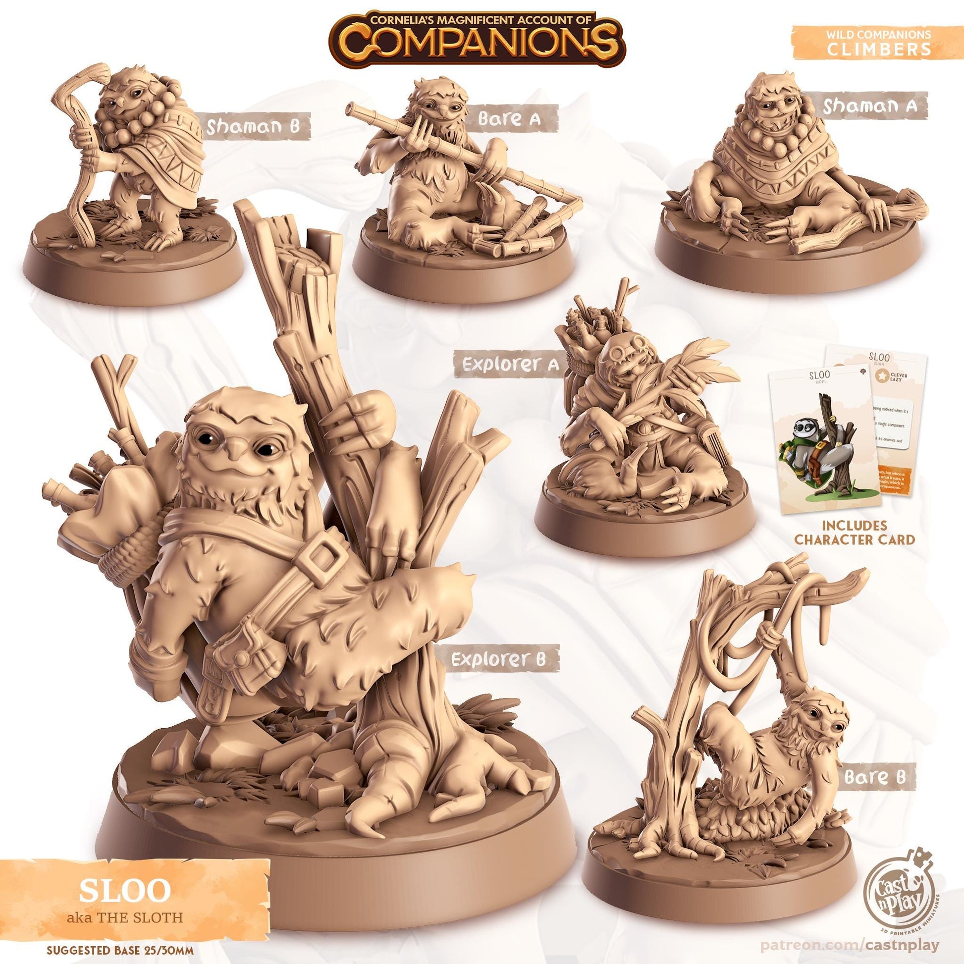 The Sloth Companion | Cast n Play | Companions | NPCs | RESIN | Fantasy | Horror | RPG | Gaming | Miniature | Character Pet Companion