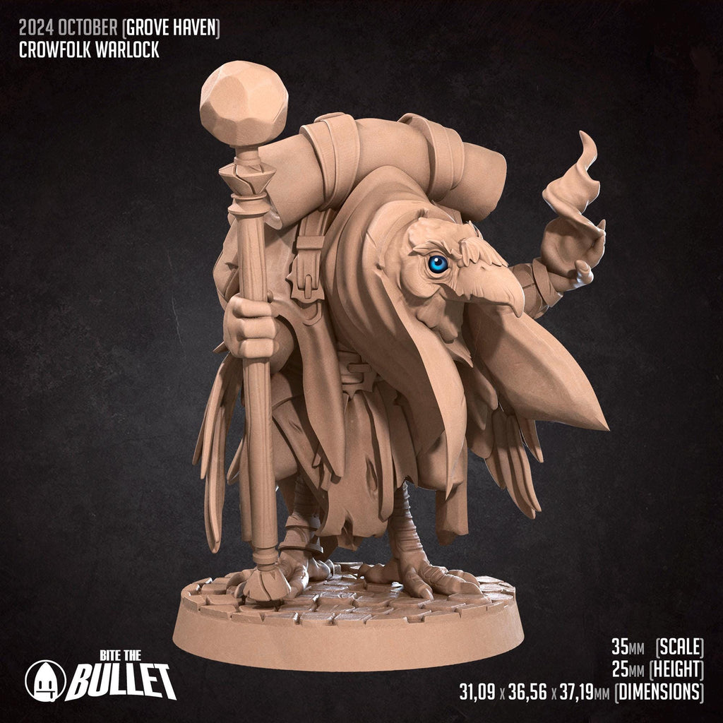 Crowfolk Warlock | Bite the Bullet | Grove Haven | RESIN | Fantasy | DnD | RPG | Tabletop | Miniature | Animorphs Character Model