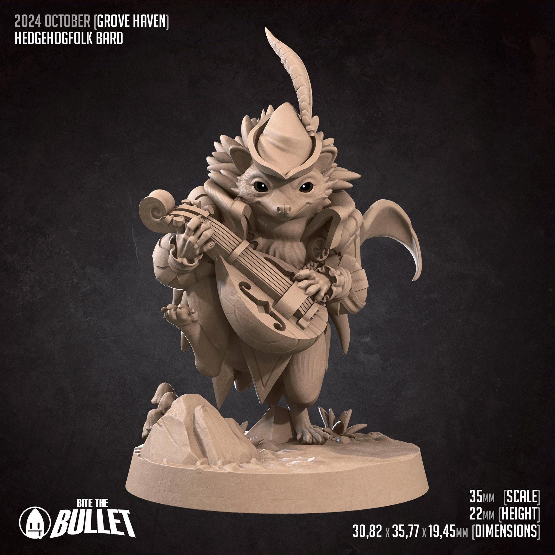 Hedgehogfolk Bard | Bite the Bullet | Grove Haven | RESIN | Fantasy | DnD | RPG | Tabletop | Miniature | Animorphs Character Model
