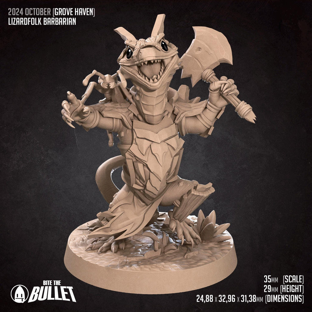 Lizardfolk Barbarian | Bite the Bullet | Grove Haven | RESIN | Fantasy | DnD | RPG | Tabletop | Miniature | Animorphs Character Model