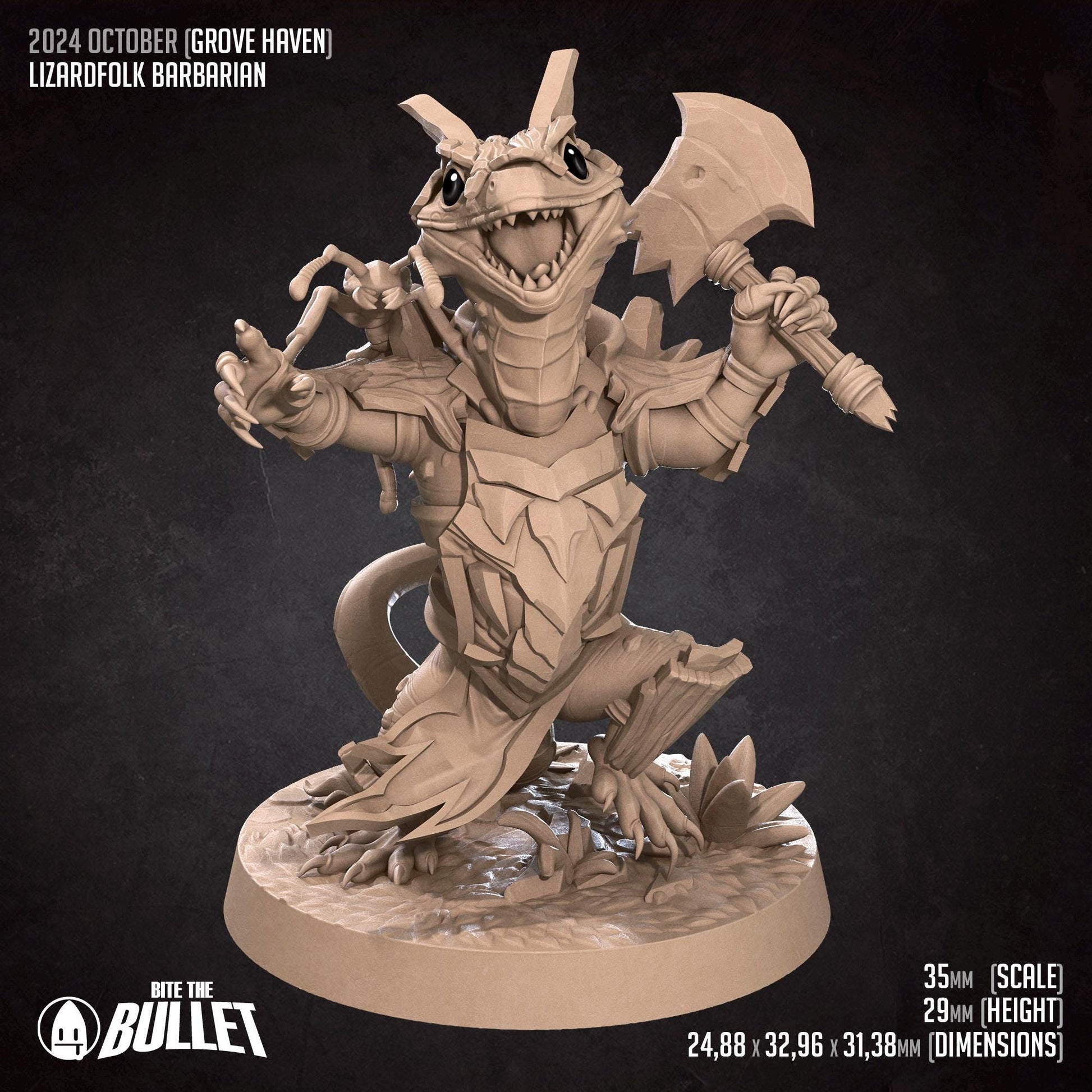 Lizardfolk Barbarian | Bite the Bullet | Grove Haven | RESIN | Fantasy | DnD | RPG | Tabletop | Miniature | Animorphs Character Model