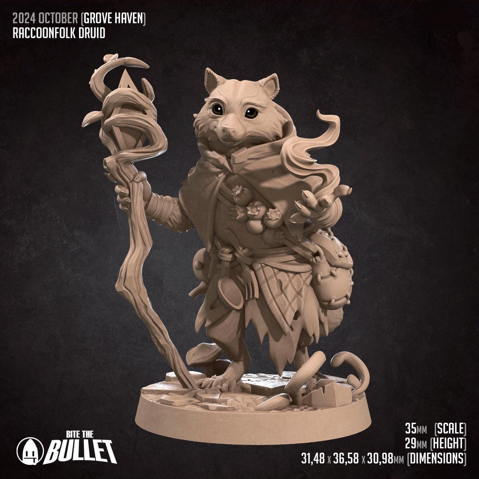 Raccoonfolk Druid | Bite the Bullet | Grove Haven | RESIN | Fantasy | DnD | RPG | Tabletop | Miniature | Animorphs Character Model