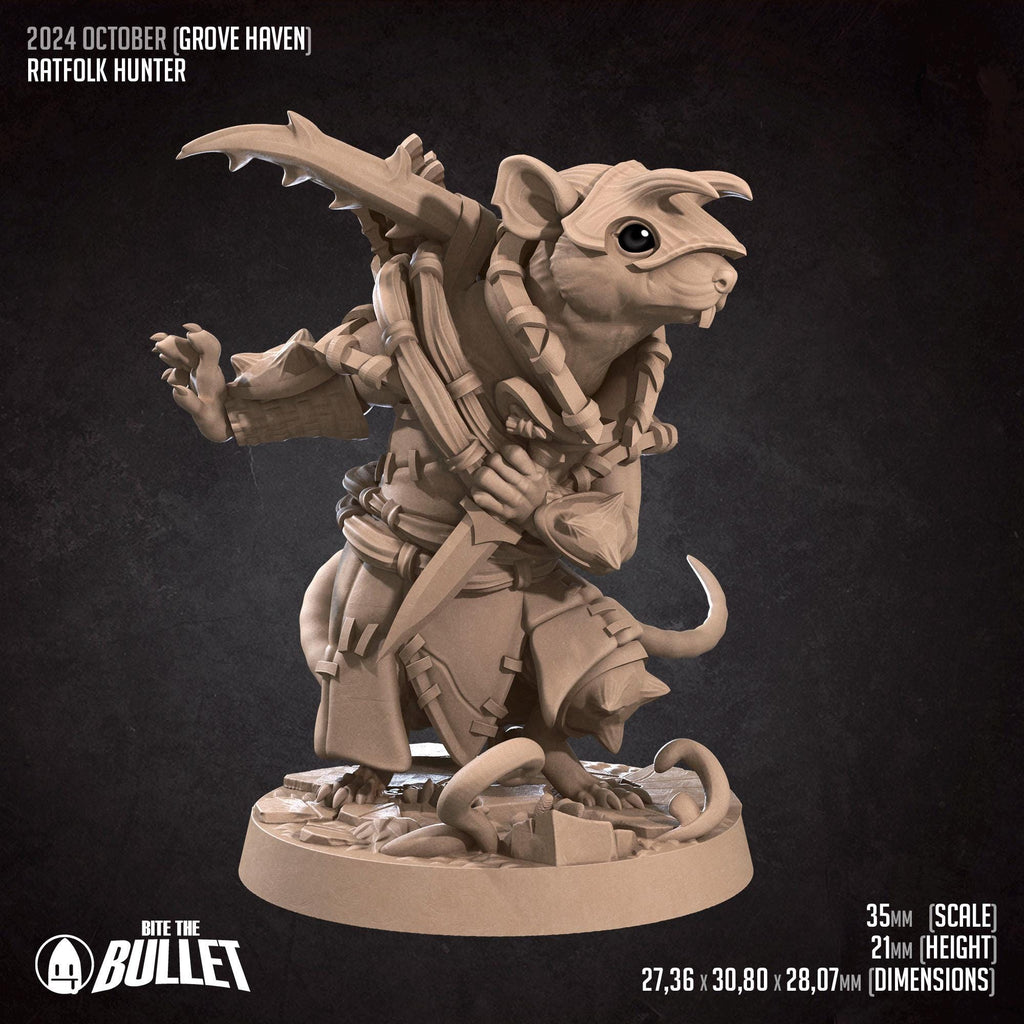 Ratfolk Hunter | Bite the Bullet | Grove Haven | RESIN | Fantasy | DnD | RPG | Tabletop | Miniature | Animorphs Character Model