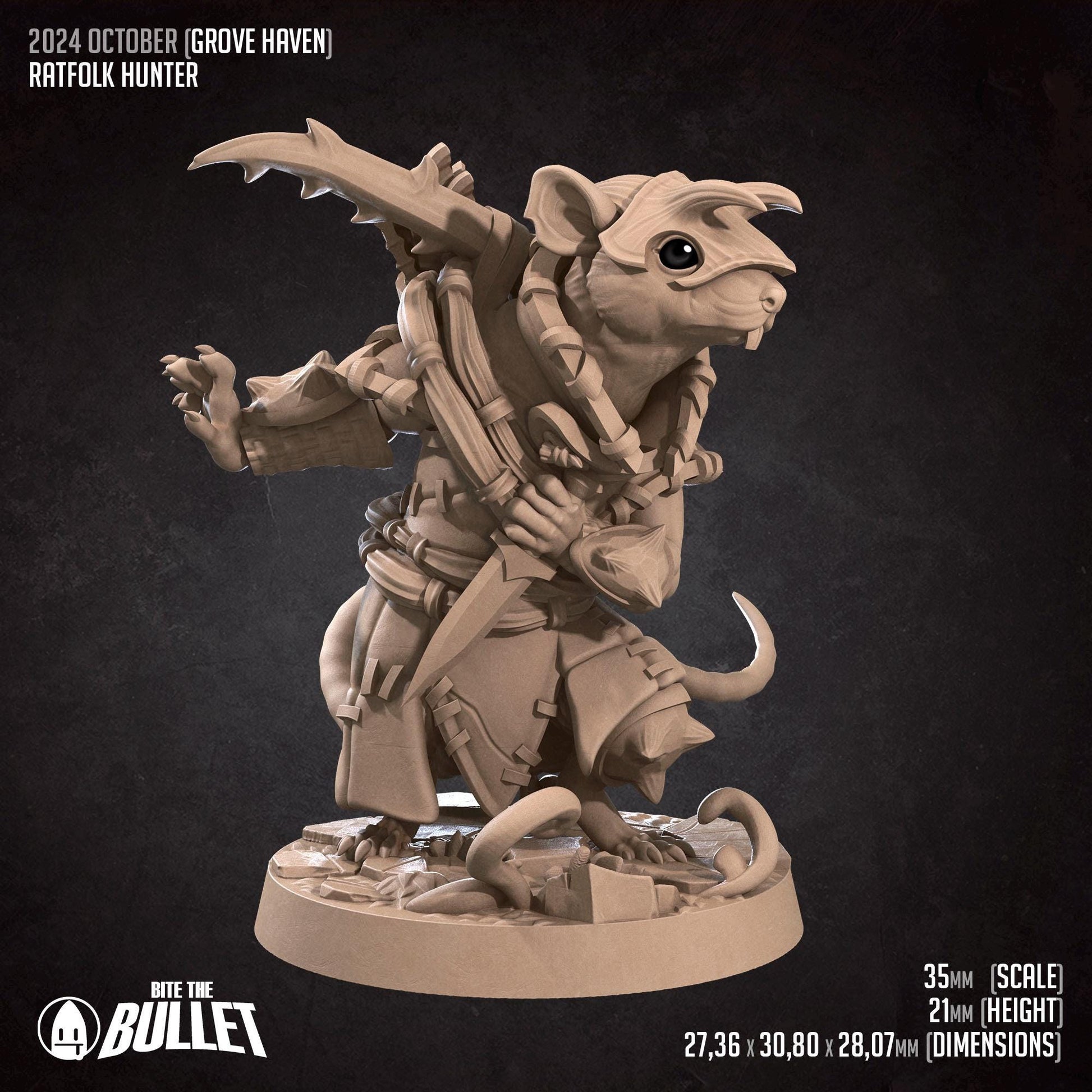Ratfolk Hunter | Bite the Bullet | Grove Haven | RESIN | Fantasy | DnD | RPG | Tabletop | Miniature | Animorphs Character Model