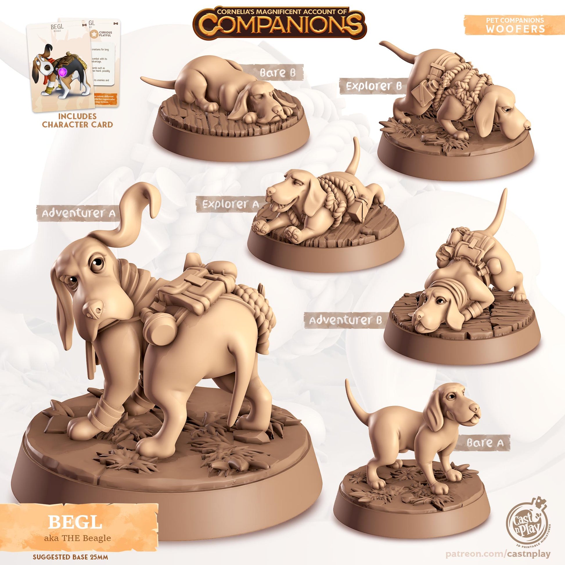 Beagle Companion | Cast n Play | Companions | NPCs | RESIN | Fantasy | Horror | RPG | Gaming | Miniature | Character Pet Companion