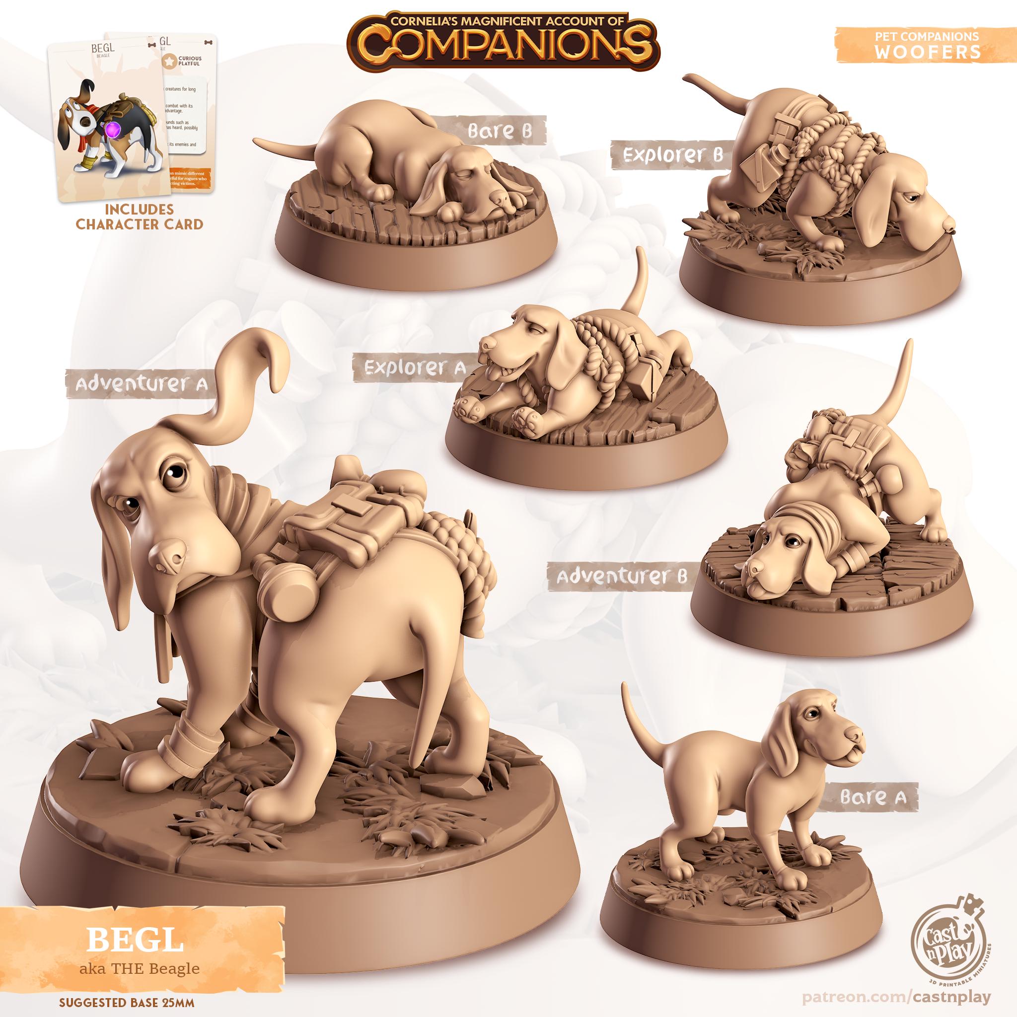 Beagle Companion | Cast n Play | Companions | NPCs | RESIN | Fantasy | Horror | RPG | Gaming | Miniature | Character Pet Companion