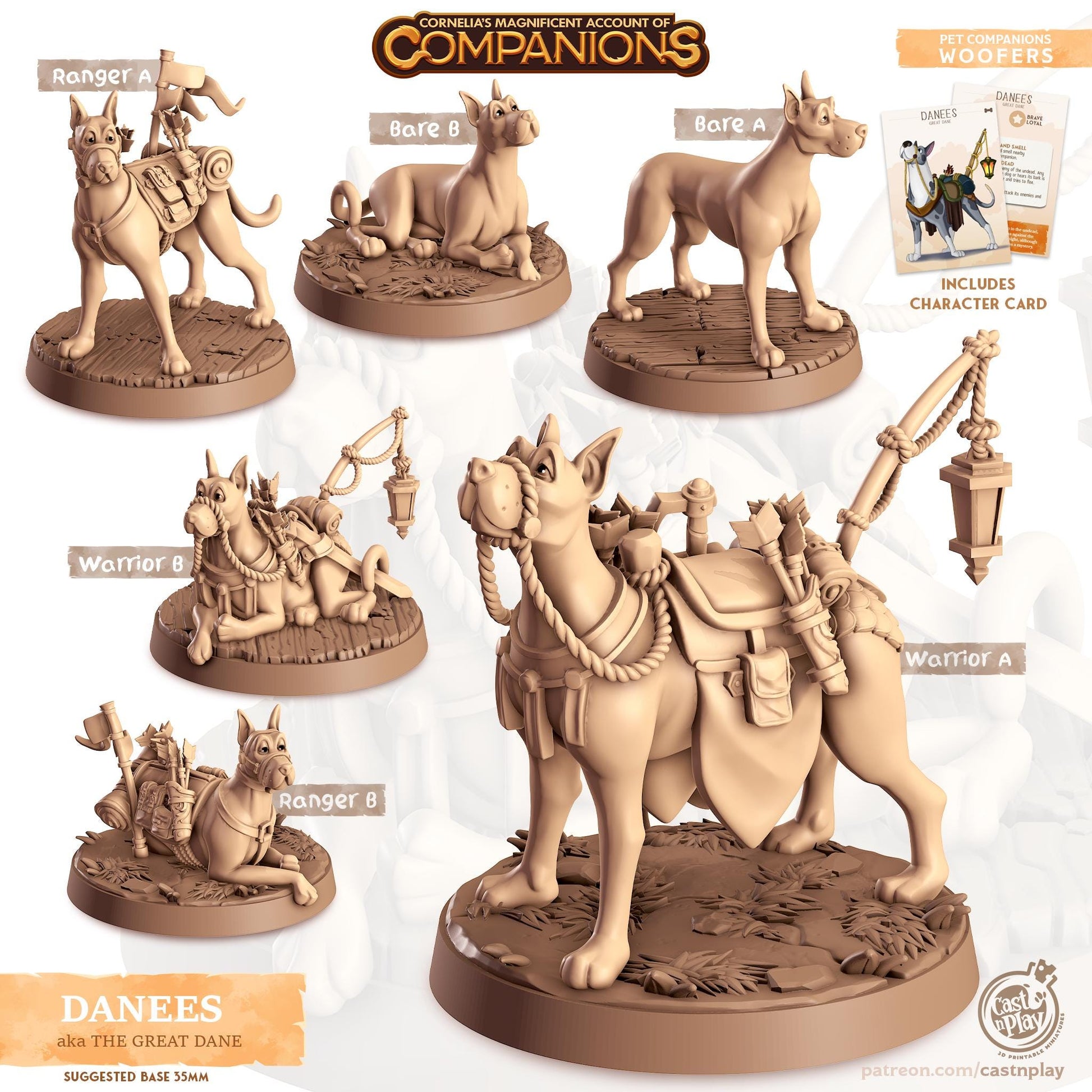 Great Dane Companion | Cast n Play | Companions | NPCs | RESIN | Fantasy | Horror | RPG | Gaming | Miniature | Character Pet Companion