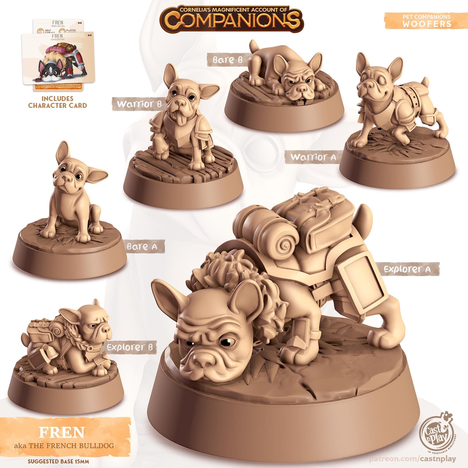 French Bulldog Companion | Cast n Play | Companions | NPCs | RESIN | Fantasy | Horror | RPG | Gaming | Miniature | Character Pet Companion