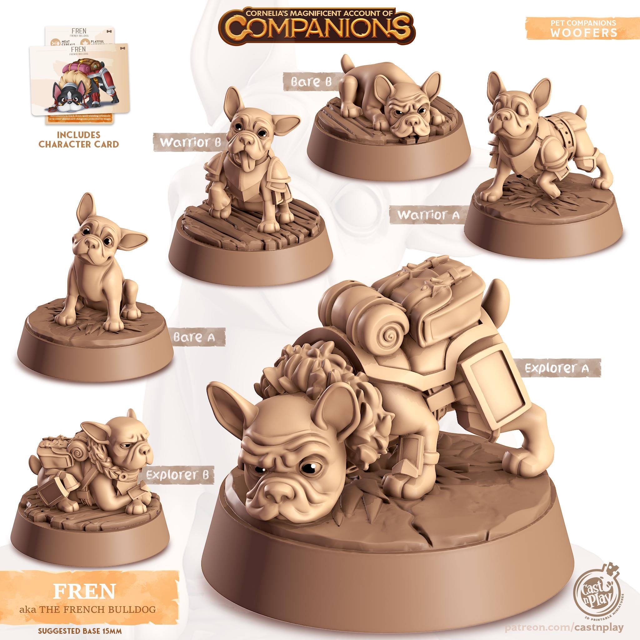 French Bulldog Companion | Cast n Play | Companions | NPCs | RESIN | Fantasy | Horror | RPG | Gaming | Miniature | Character Pet Companion