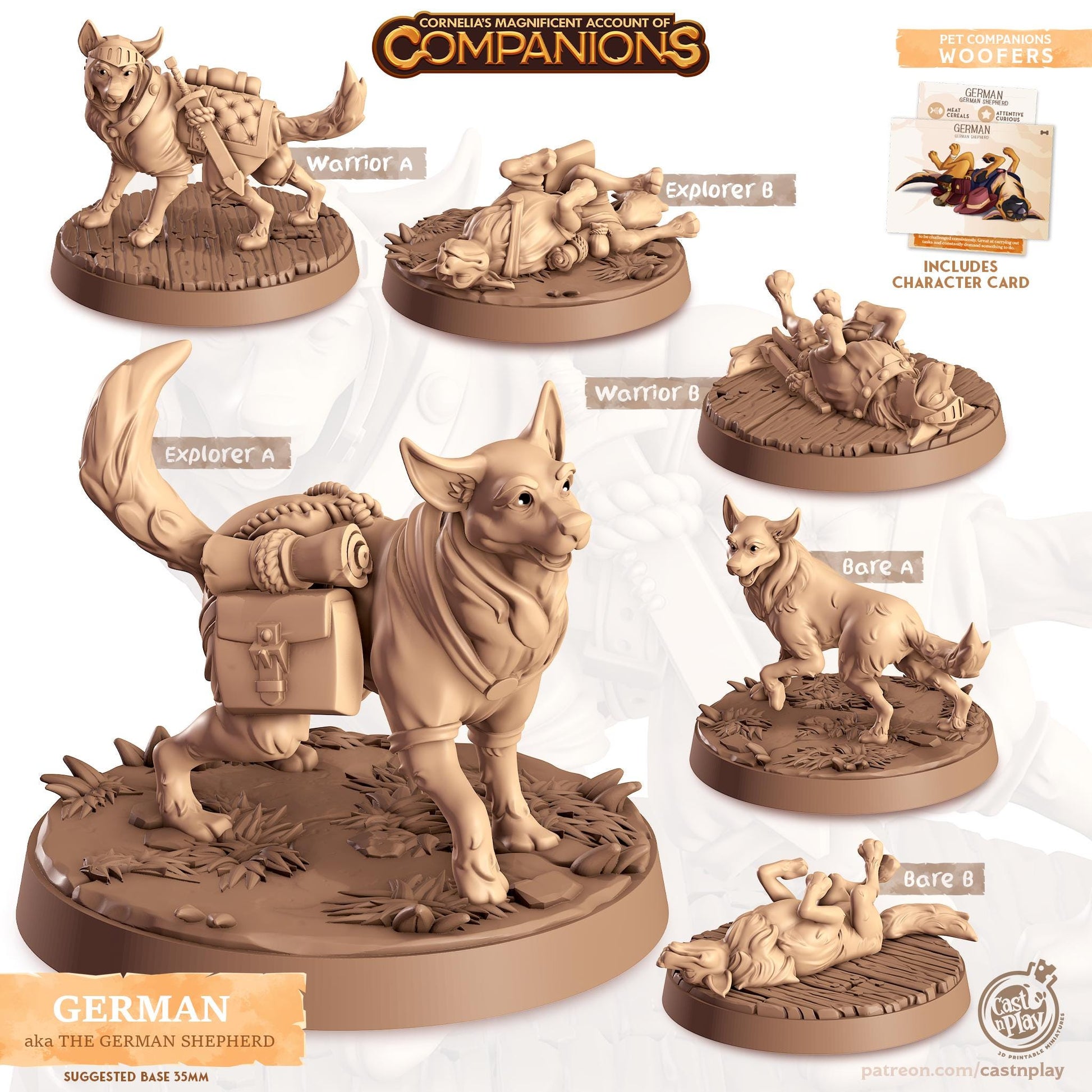 German Shepherd Companion | Cast n Play | Companions | NPCs | RESIN | Fantasy | Horror | RPG | Gaming | Miniature | Character Pet Companion