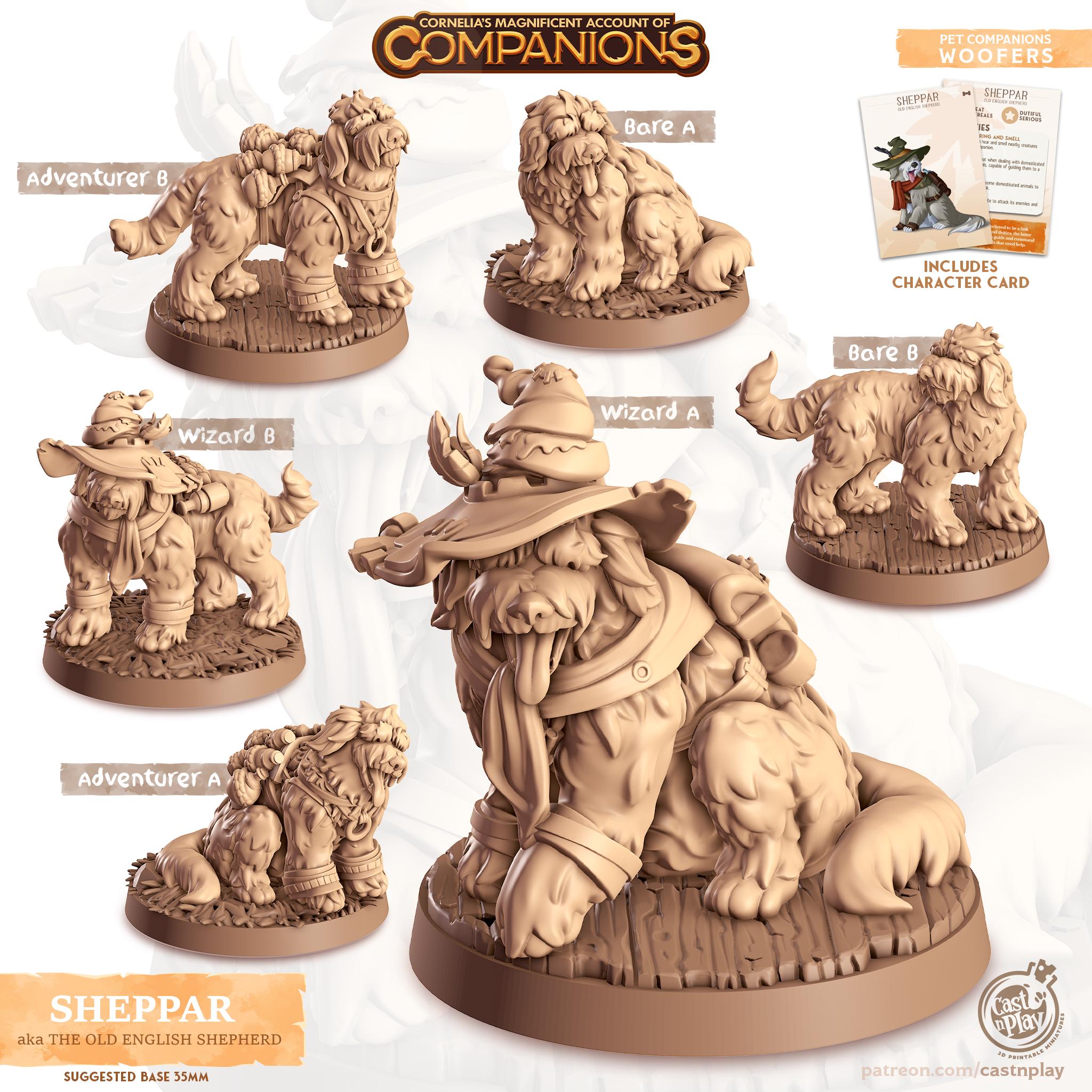Old English Shepherd Companion | Cast n Play | Companions | NPCs | RESIN | Fantasy | Horror | RPG | Gaming | Miniature | Character Pet