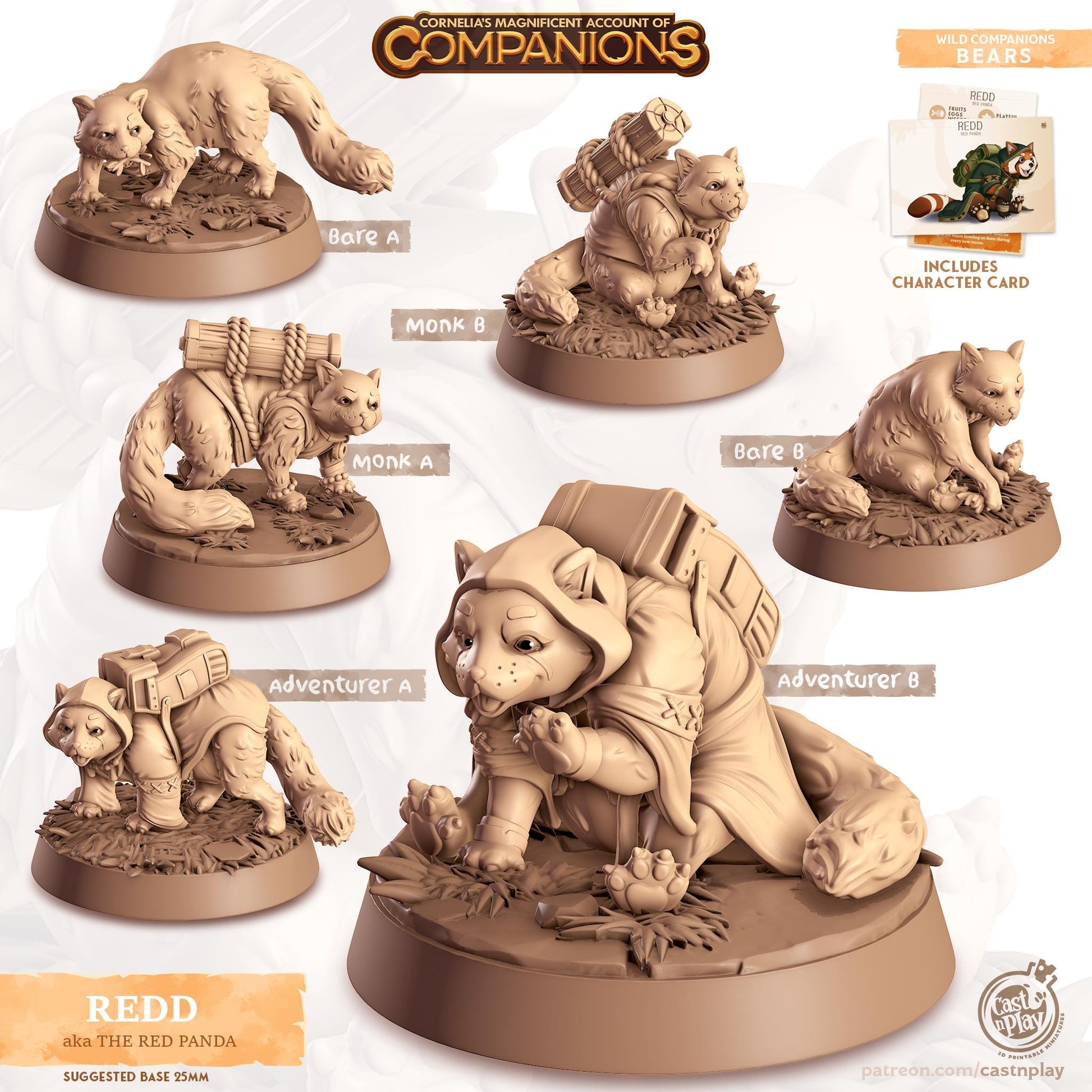 Red Panda Companion | Cast n Play | Companions | NPCs | RESIN | Fantasy | Horror | RPG | Gaming | Miniature | Character Pet Companion
