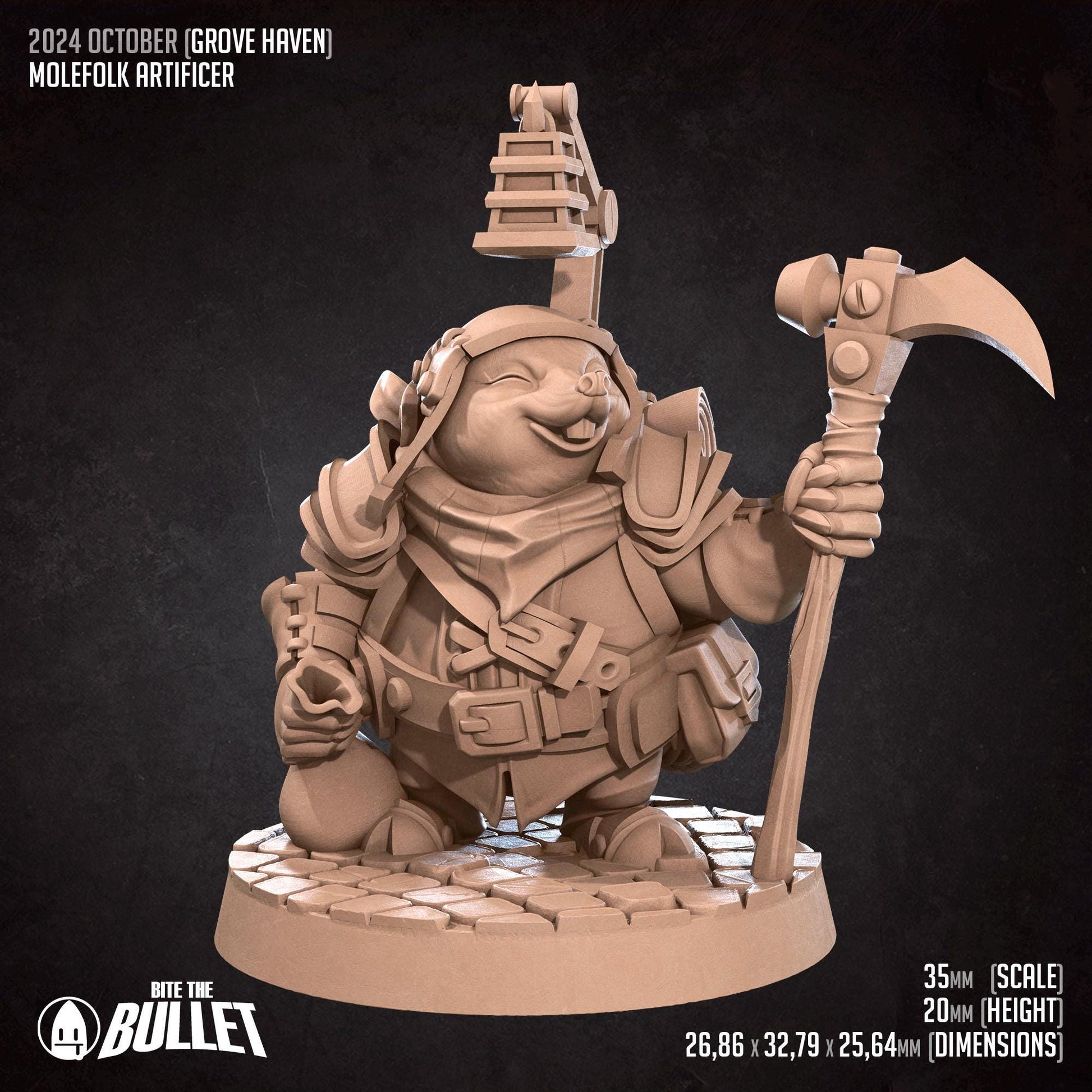 Molefolk Artificer | Bite the Bullet | Grove Haven | RESIN | Fantasy | DnD | RPG | Tabletop | Miniature | Animorphs Character Model