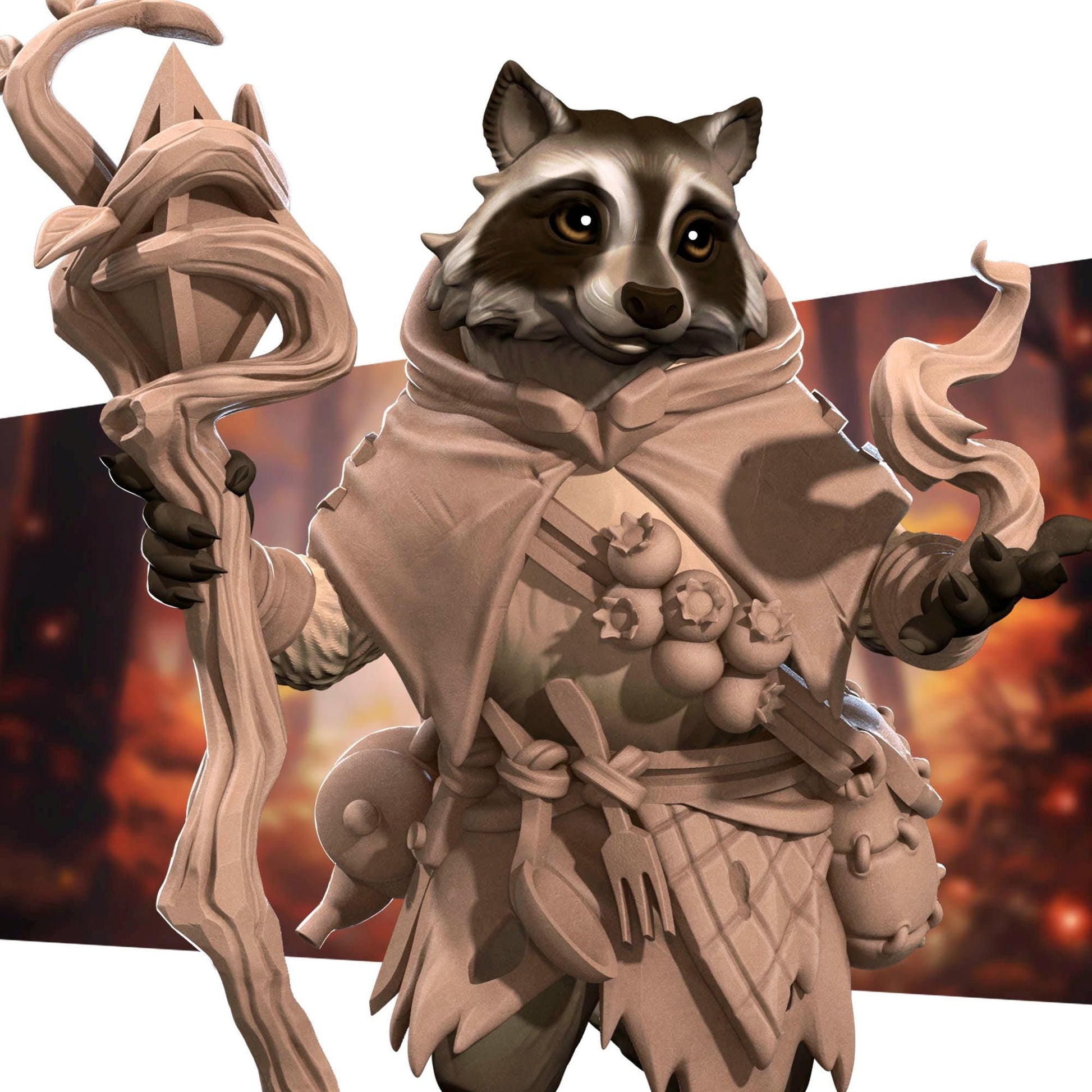 Raccoonfolk Druid | Bite the Bullet | Grove Haven | RESIN | Fantasy | DnD | RPG | Tabletop | Miniature | Animorphs Character Model